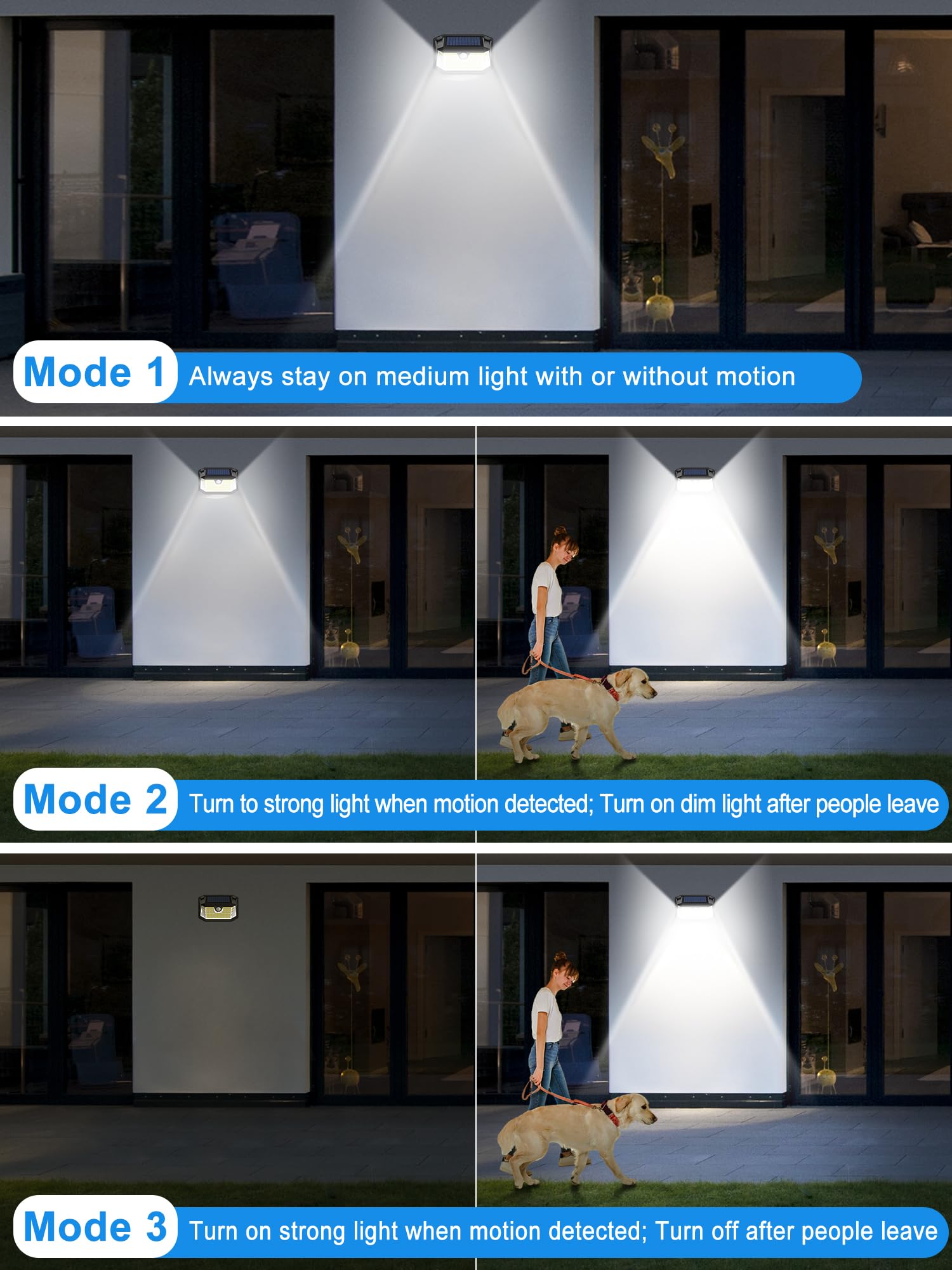 LANSOW Solar Motion Lights Outdoor 6 Pack, 188 LED, 3 Modes, IP65 Waterproof, White Light, Model LSMLO6P