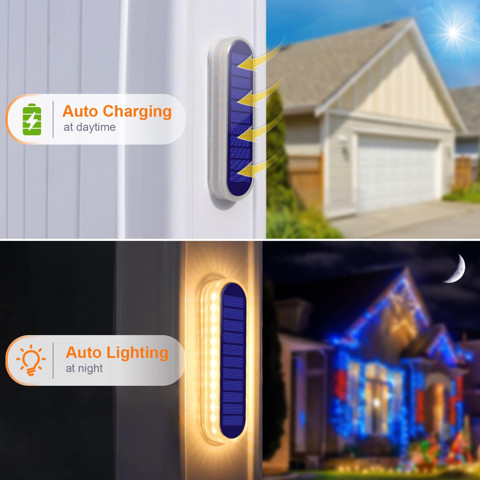 YiLaie Solar Stair Lights, Waterproof Warm White, 6 Pack-Rounded Rectangle, Auto ON/OFF, Polycarbonate, Model HO-SQDL-6