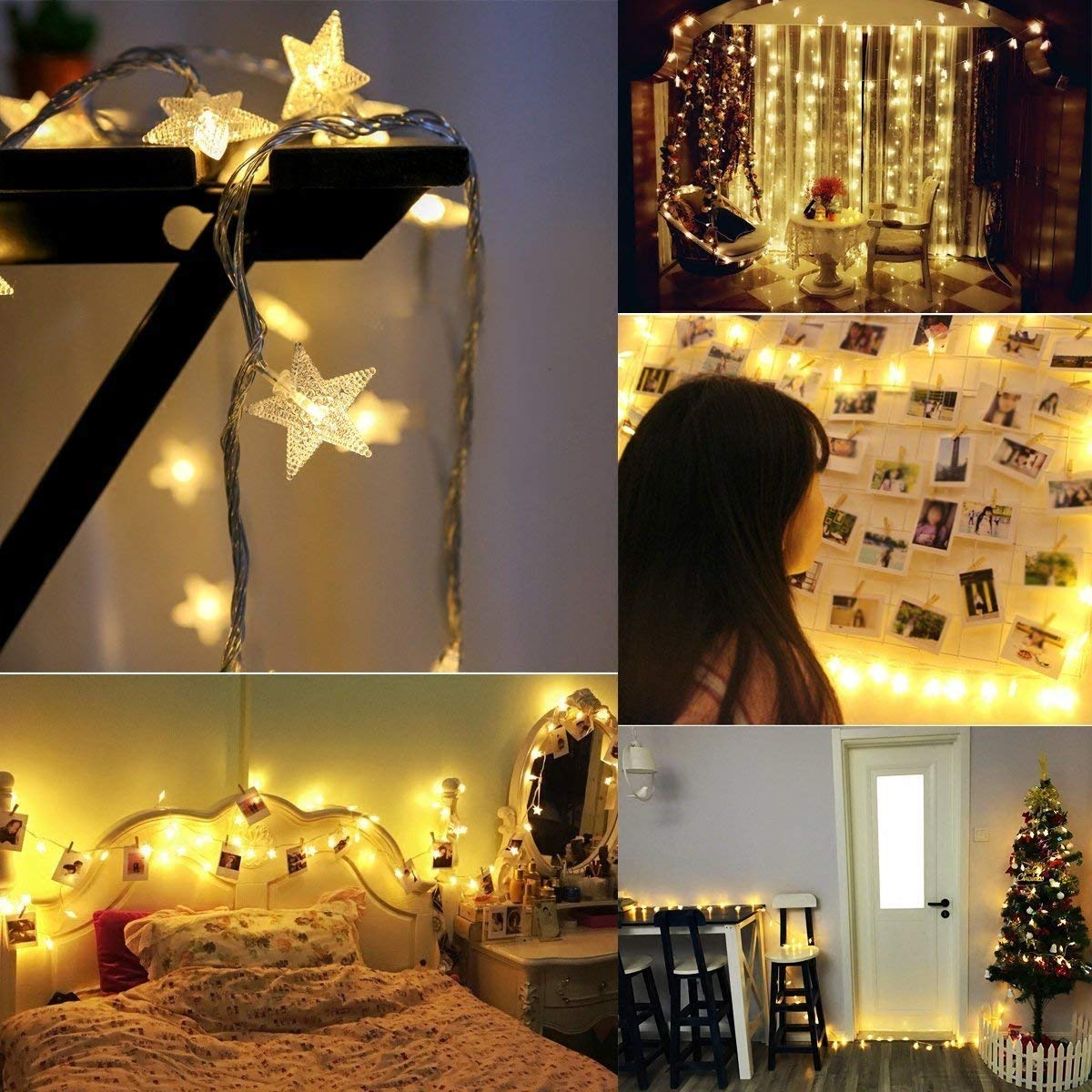 Merdeco Star String Lights, 20ft 40 LED, USB Powered, Warm White Fairy Lights, Plastic, for Party Wedding Christmas Home Decoration