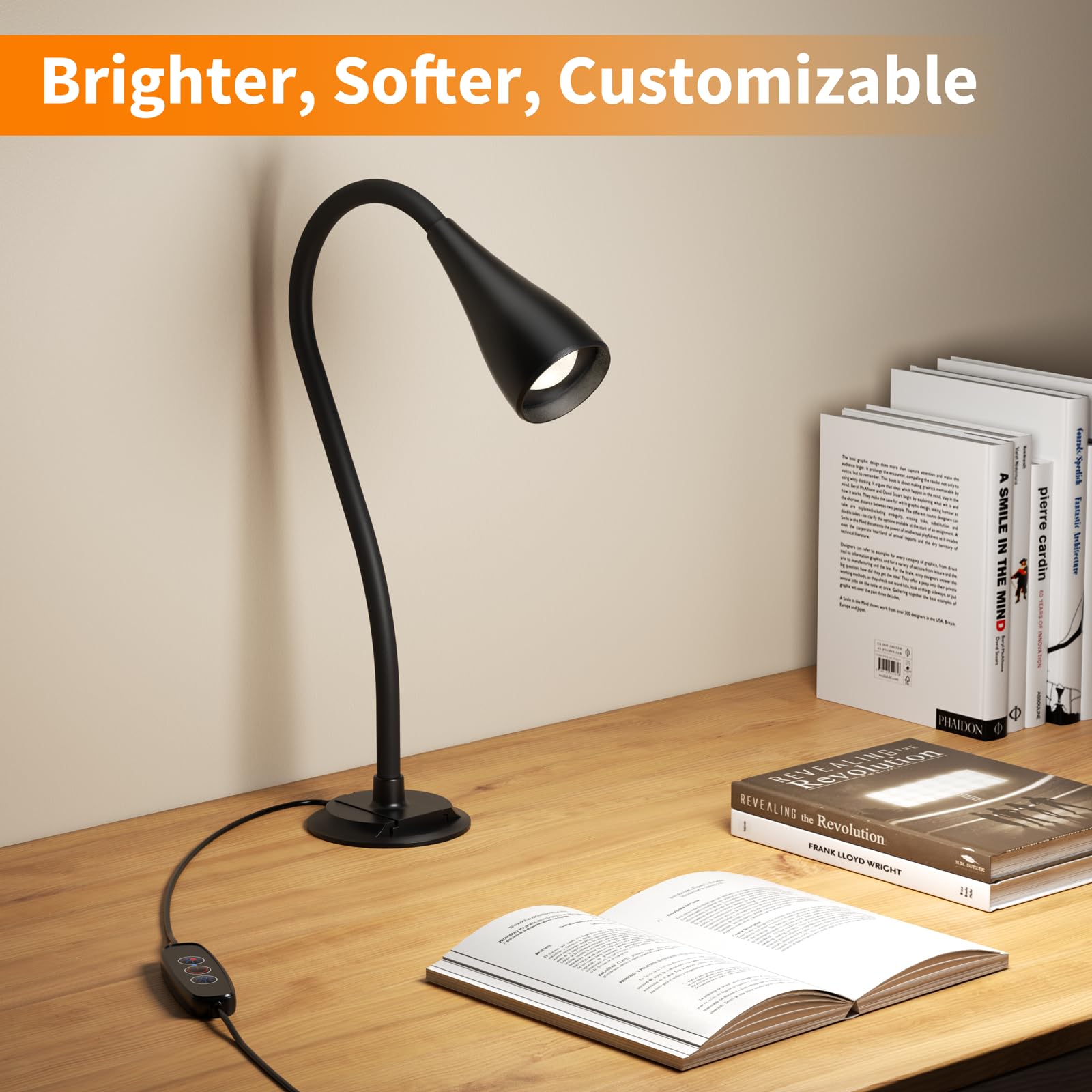 Kaulsoue Book Light for Reading, Dimmable LED, 5 Brightness Levels, Flexible Gooseneck, 2 Pack, Black