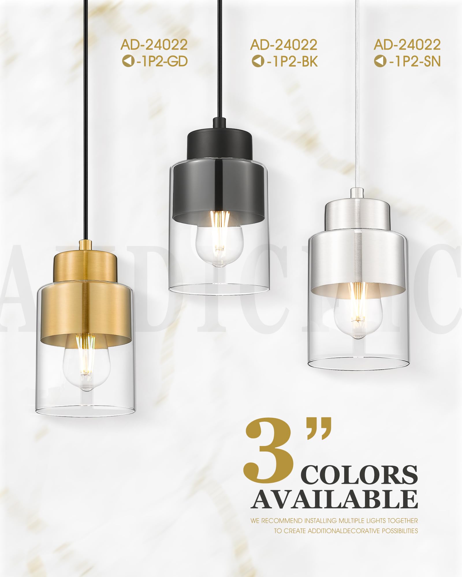 Audickic Gold Pendant Lights Kitchen Island  Dual Shade Hanging Lights Fixtures With Metal And Clear Glass  Modern Brass Kitchen Pendant Lighting Over Island For Dining Room  Ad-24022-1P-Gd