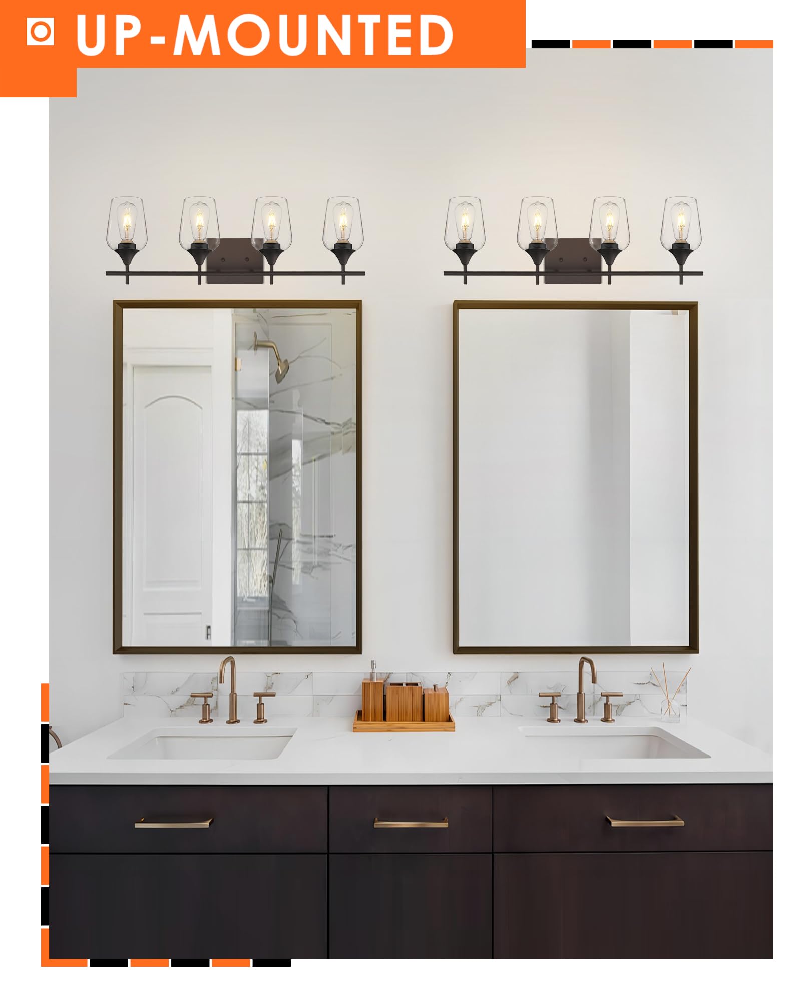 Osimir 4-Light Bathroom Vanity Lights, Oil Rubbed Bronze with Clear Glass, Model WL9167-4A, Farmhouse Rustic Style