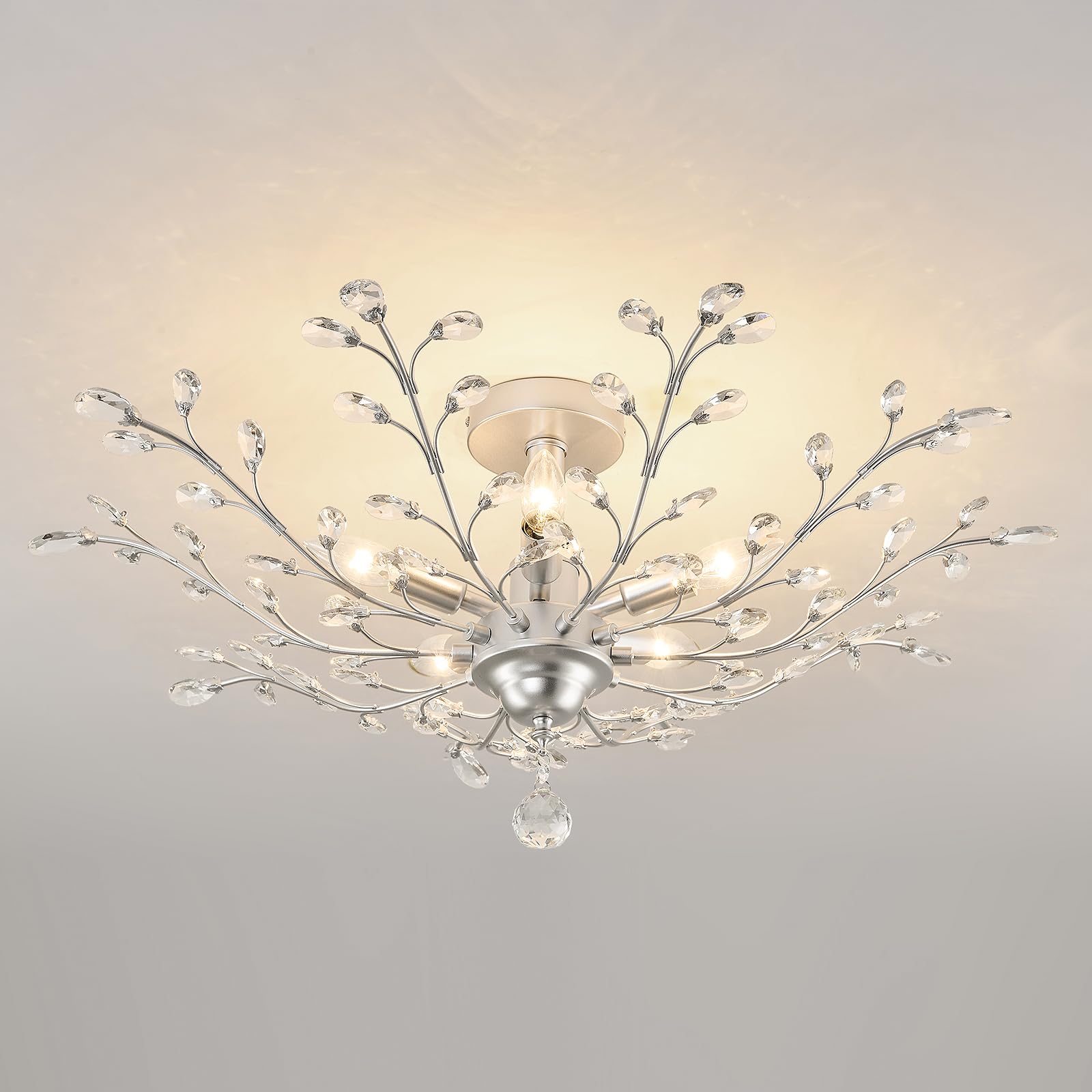 CVKASH 5-Light Vintage Small Crystal Chandelier Modern Silver Branche Ceiling Light Fixture Farmhouse for Kitchen Dining Room Li
