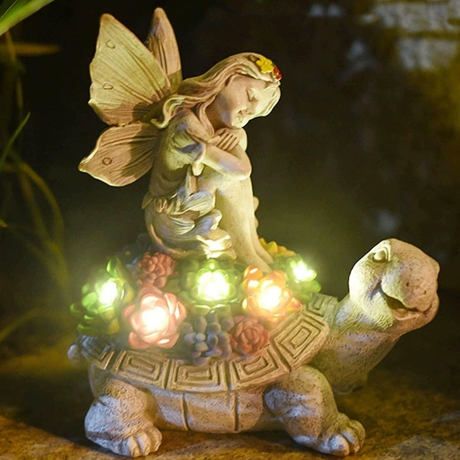 HATINXIA Garden Decor Solar Statue Lights, Outdoor Resin Turtle and Angel Statues, Turtle Figurine for Patio Lawn Front Porch Ya