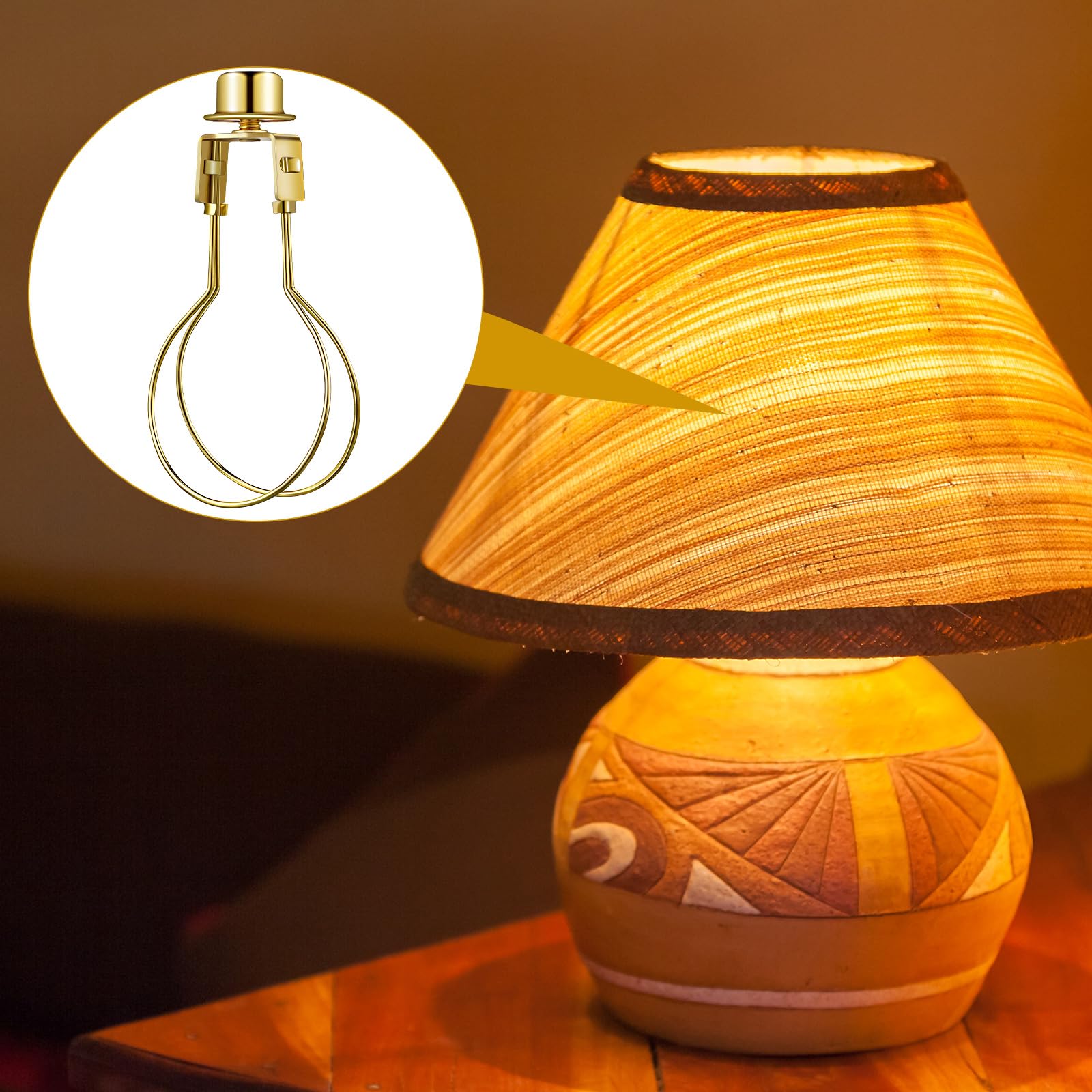 Honoson Bulb Lamp Shade Adapter, Metal Clip-on Lampshade with Finial and Levellers, Golden, Set of 4