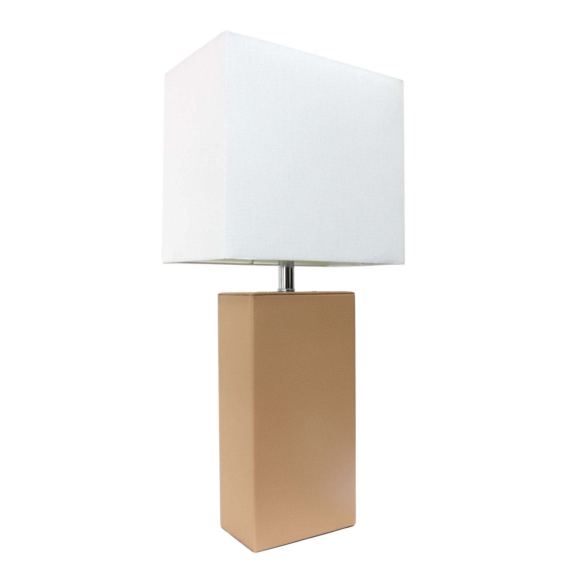 Elegant Designs Lt1025-Bge Modern Leather Table Lamp With White Fabric Shade, Beige (Pack Of 1)