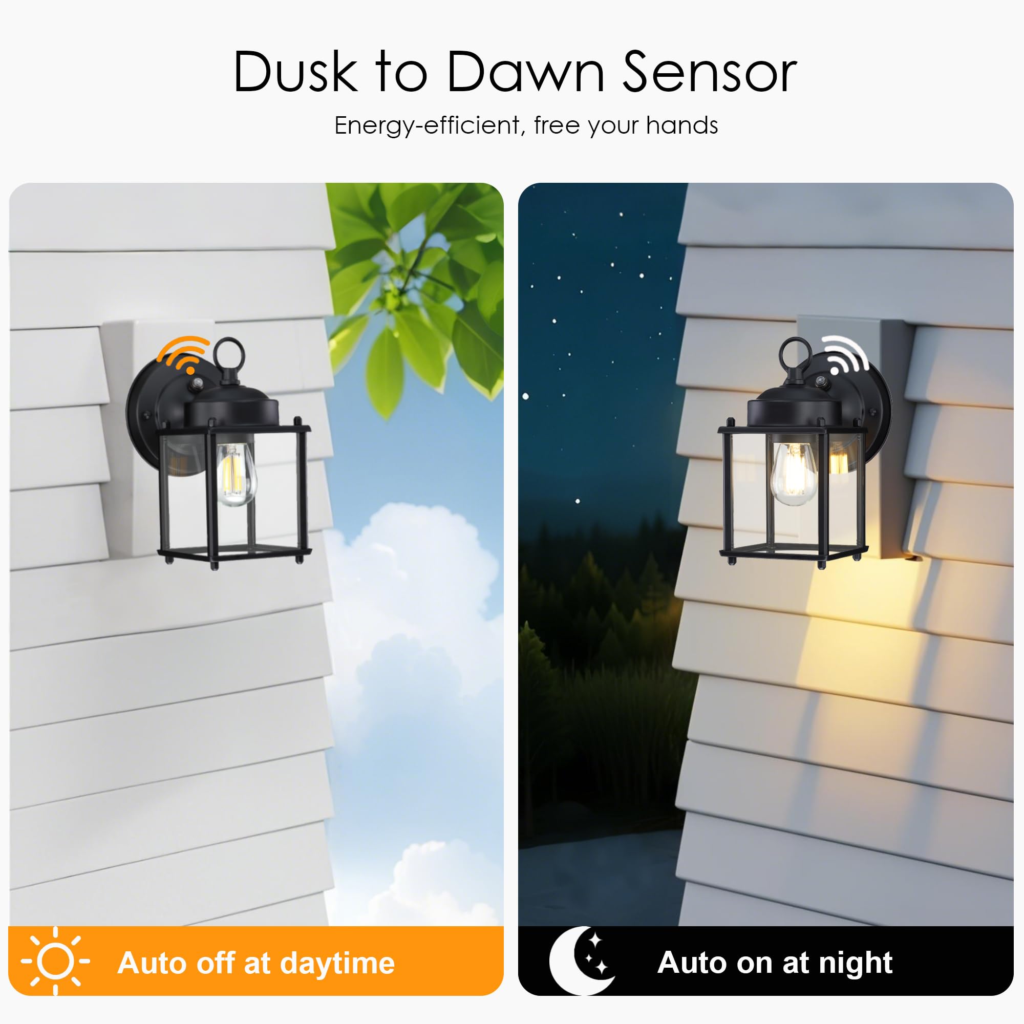 GRUENLICH Dusk to Dawn Outdoor Wall Lantern, Matte Black, 8 Inch, Metal, 2 Pack, Model GR-WL008D2D-BK-2PK