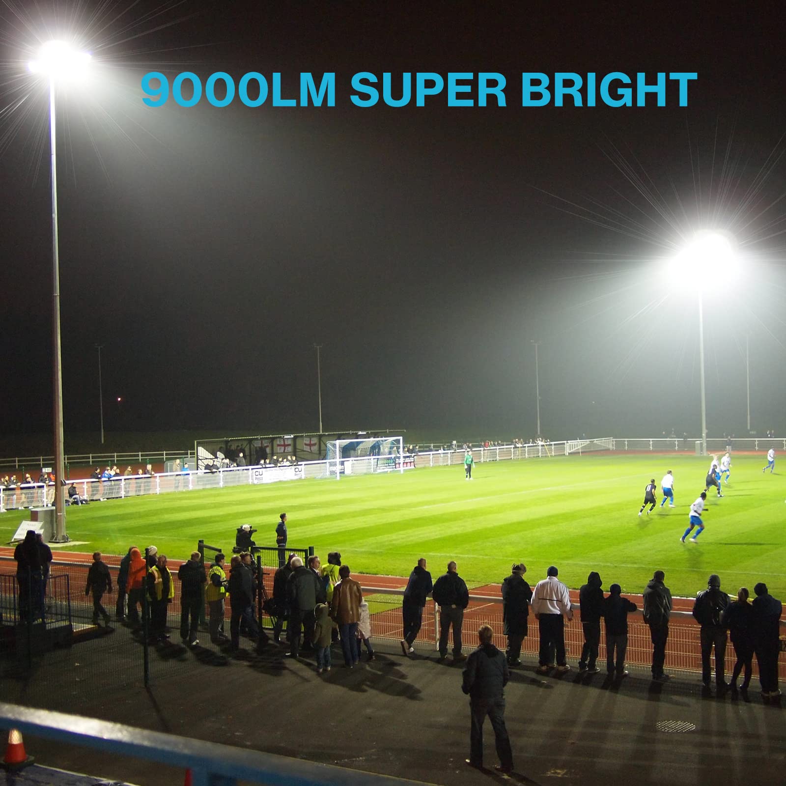 Olafus 100W LED Flood Light - 9000lm, IP66 Waterproof, 6500K Daylight White, Black, Model LAA100BG, 2 Pack