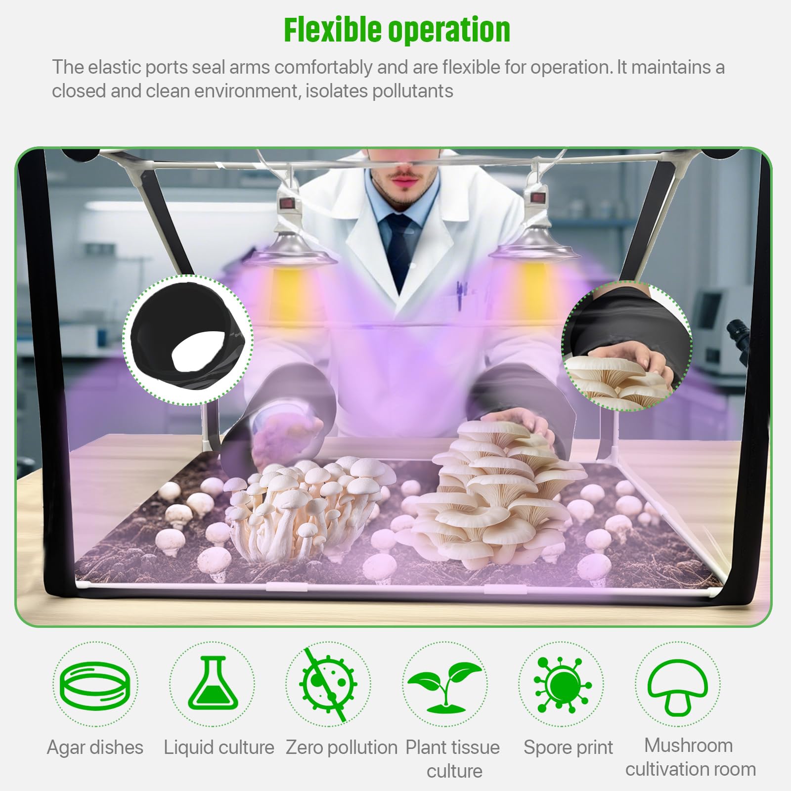 Ehaijia Large Still Air Box Mushroom Grow Set, 30"x20"x20", Aluminum Mycology Fume Hood with 360° Lights, Ideal for Indoor Growers
