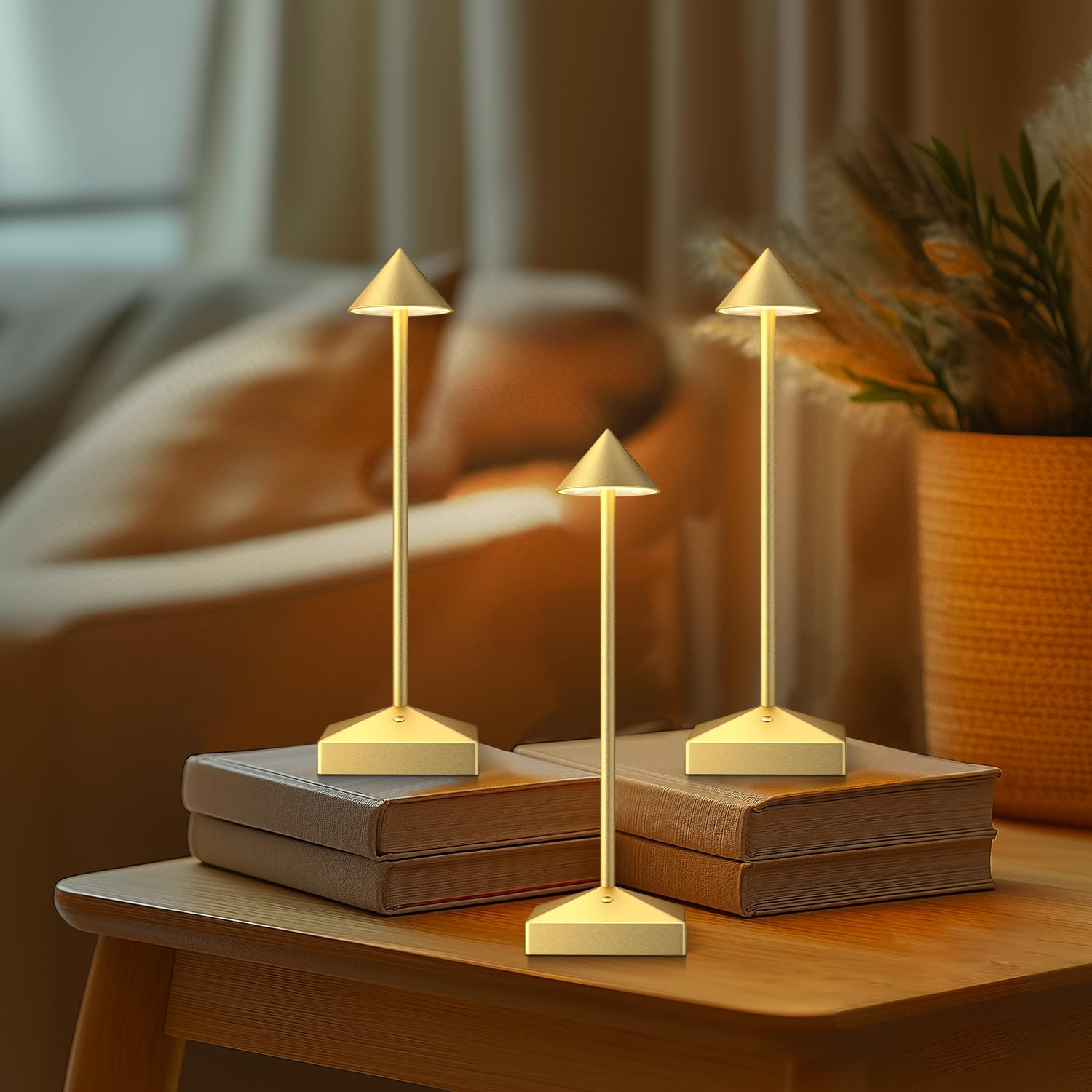 FUNTAPHANTA 3 Pack 8.26in Gold Small Cordless Table Lamps Rechargeable  Battery Operated Mini Lamp  Small Lamp Touch Portable Table Lights  LED Night Light for Bedside/Dining/Bar/Outdoor (Gold-A)