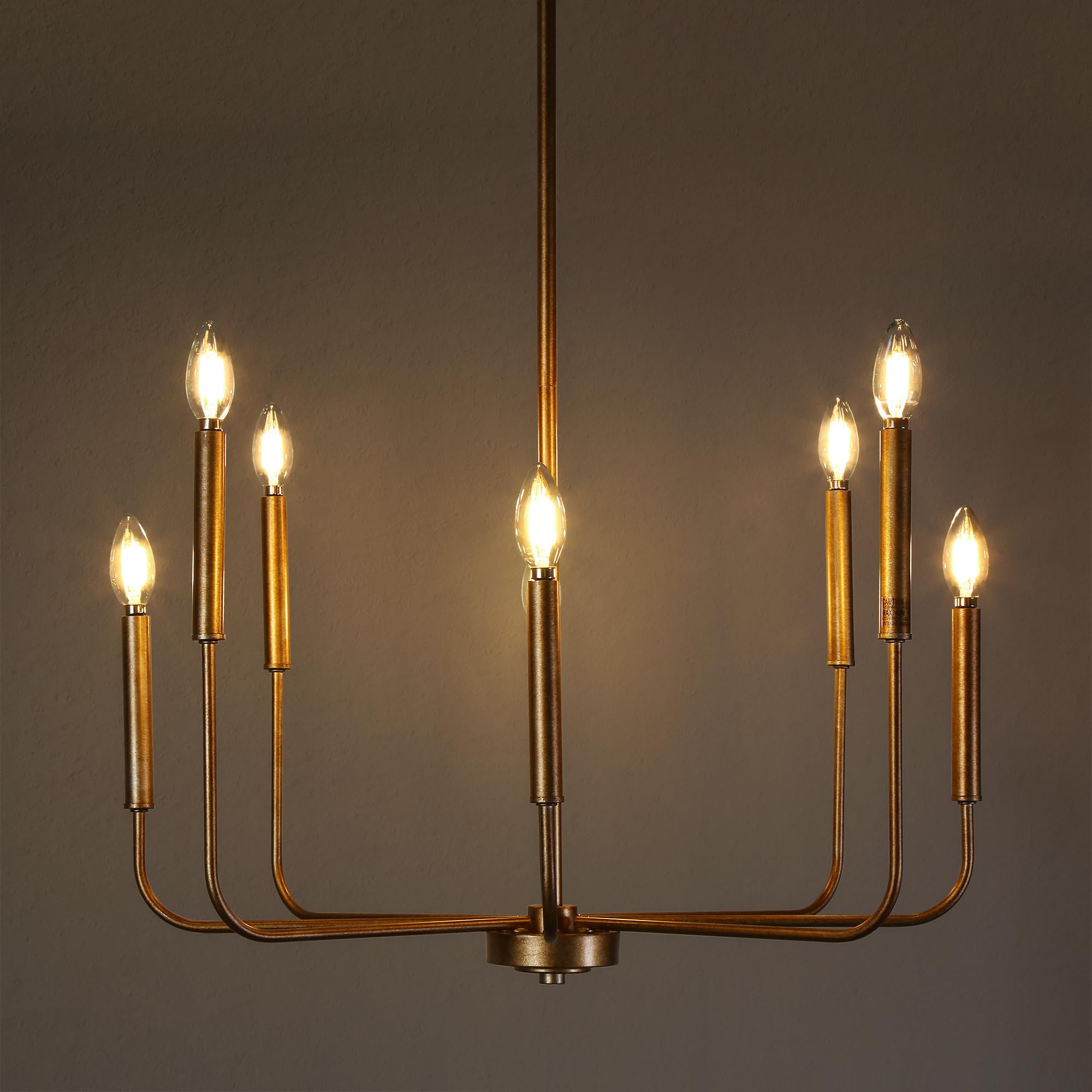 Laluz Champagne Antique Gold Chandelier, 8-Light Modern Farmhouse Dining Room Chandelier Over Table, 27'' Aged Brass Chandeliers