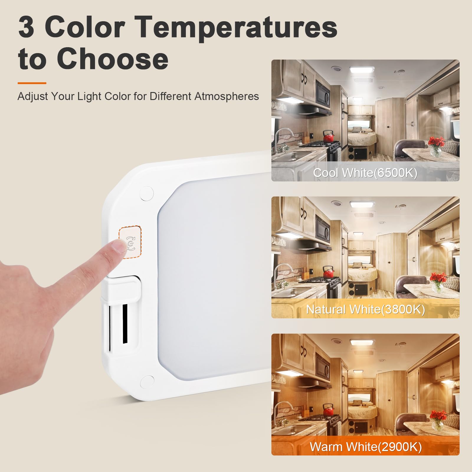 SKYJDM RV Interior Lights 1200LM, 3 Color Dimmable LED, 4 Pack, 12V, White, Remote Control, for RVs/Camper/Boat