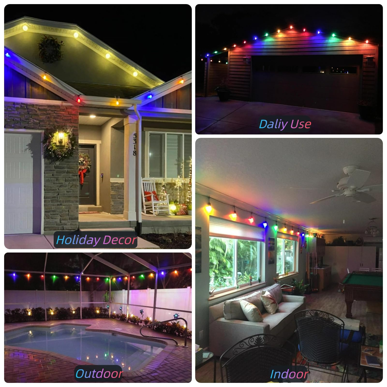 Brimax S14 Led Colored Light Bulbs With Faceted Surface Outdoor Indoor String Light Replacement Bulbs Plastic Shatterproof  E26 Base  For Christmas Halloween Party And Holiday Decor 15 Pack