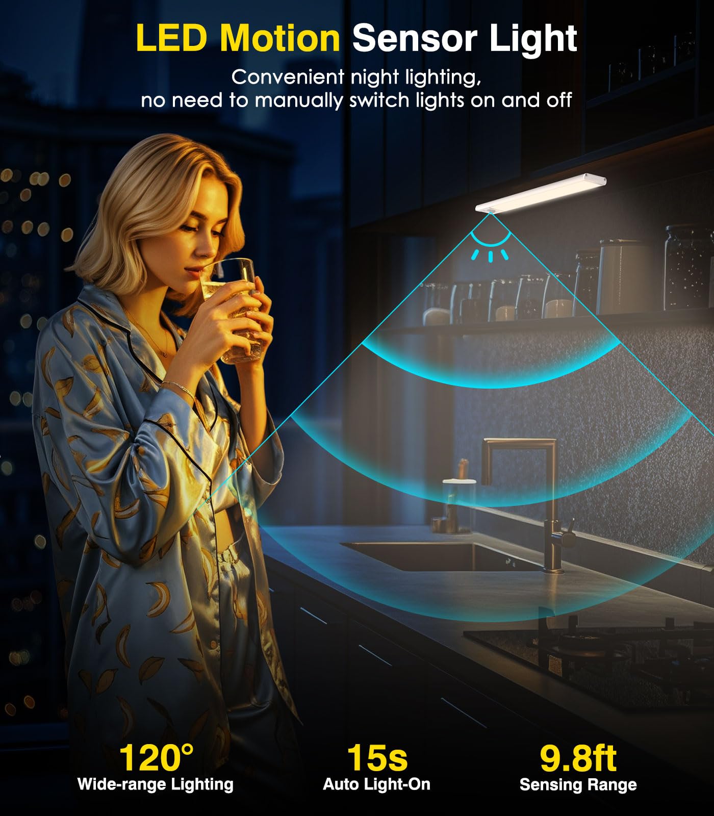 Moko Under Cabinet Lighting, 48 Led Wireless Motion Sensor Light Indoor With 3 Color Temps, 2500Mah Rechargeable Motion Activate