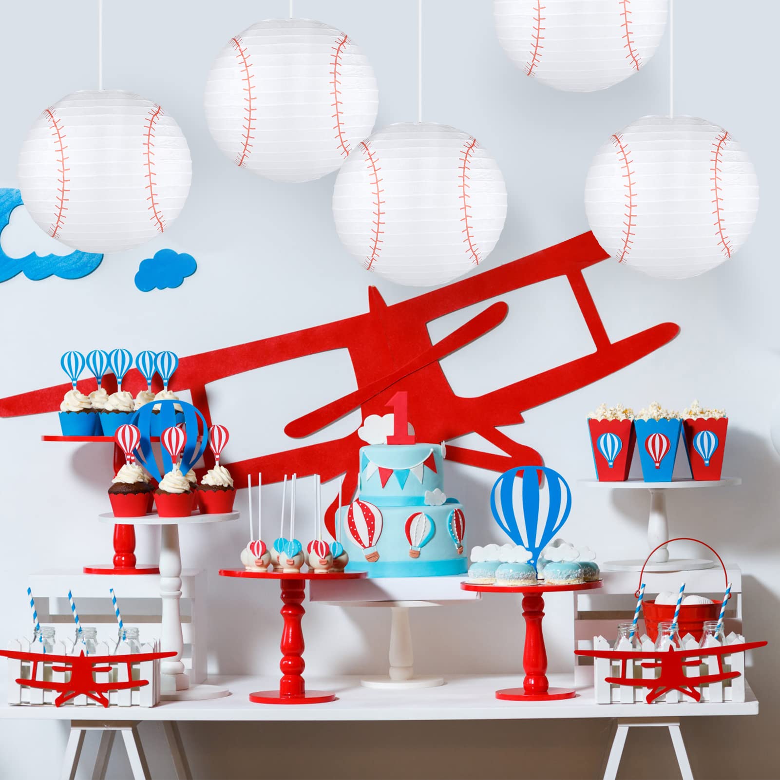 Kesoto 10 Inch Baseball Paper Lanterns - Pack of 5, Perfect for Sports Baseball Birthday Party Decorations