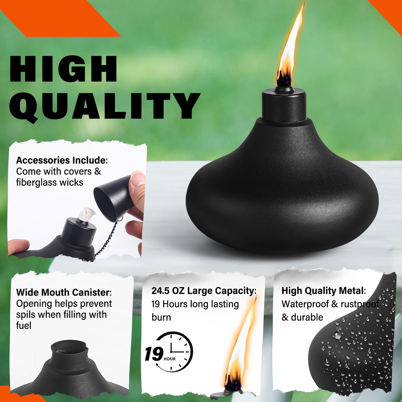 Fan-Torches 4 Pack Metal Citronella Table Top Torches For Yard, Patio, Garden, Party