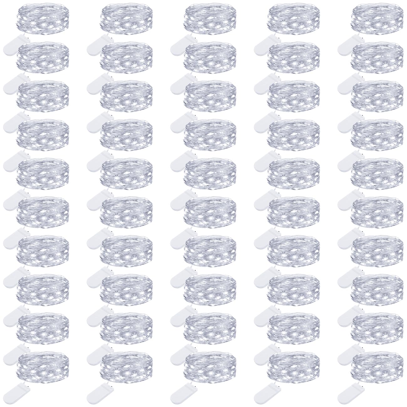 litogo 50 Pack Fairy Lights, 7ft 20 LED Waterproof Silver Wire, Battery Operated, Cool White, Model BL19C-50