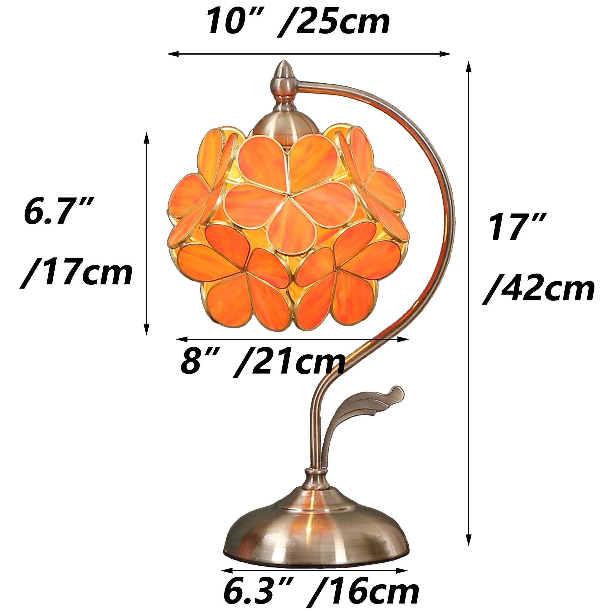 Bieye L10753 Tiffany Style Stained Glass Flower Petal Table Lamp With Brass Base For Home D  Cor (Orange, 8'' Cherry Blossom)
