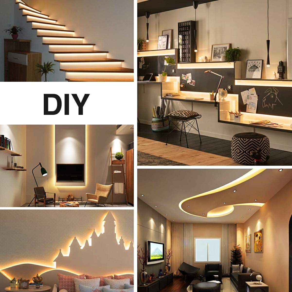 Olafus 16.4Ft Led Strip Lights Warm White Dimmable, Led Rope Light Kit 12V Flexible Under Cabinet Lighting Strips, 5M 300 Leds 2