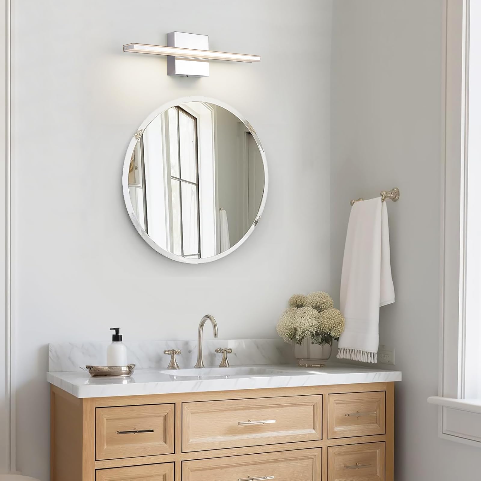 BRIVOLART Modern Bathroom Vanity Light 15.7in 12W Dimmable Chrome LED Fixture Model 6420