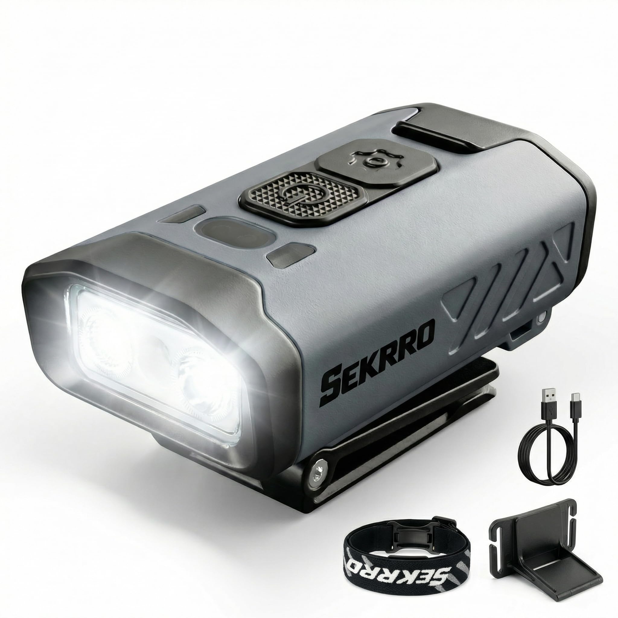 Sekrro Hard Hat Light, Rechargeable Hat Clip on Light, 800 Lumens 1100mAh Removable Battery LED Headlamp for Running, Constructi