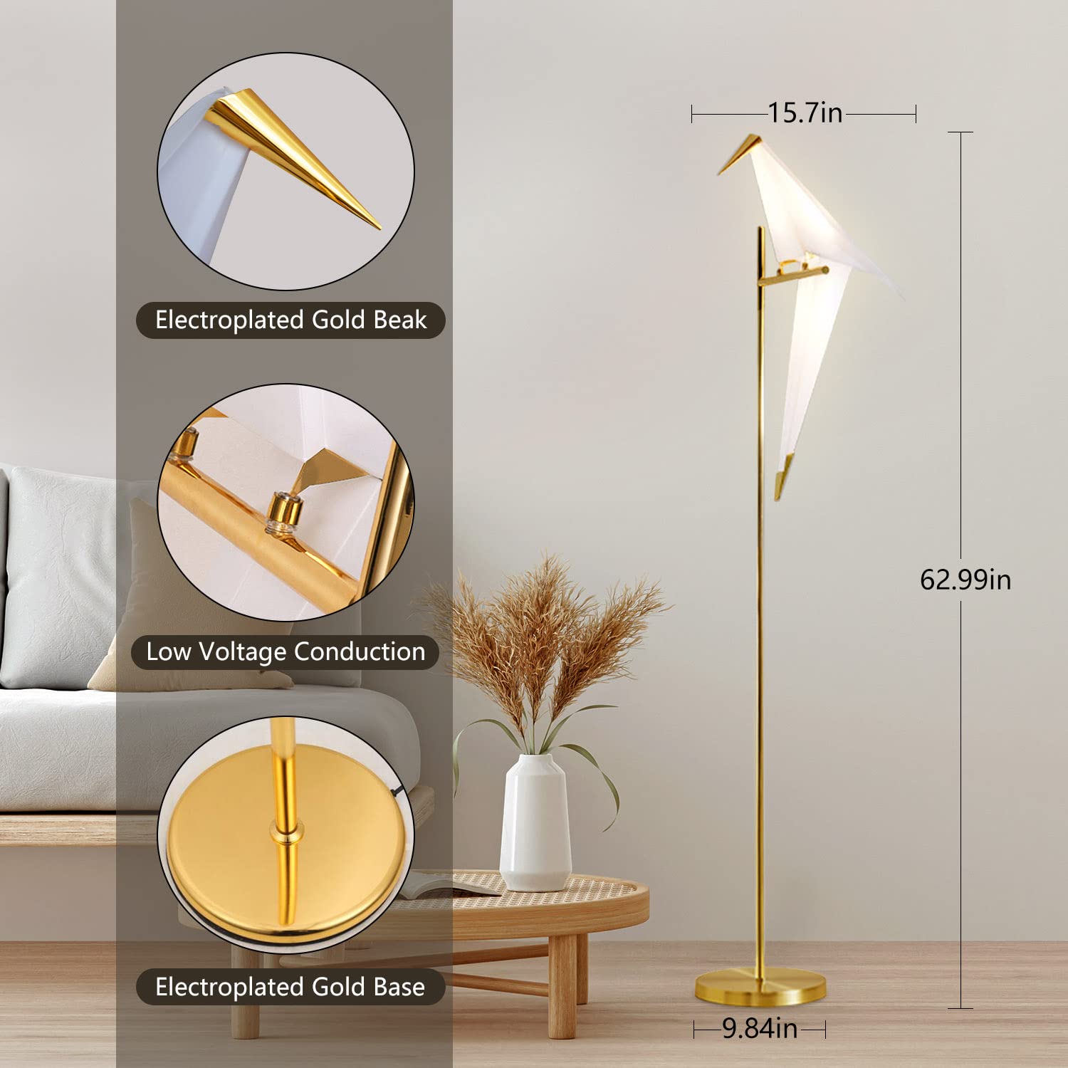 More Change 62-Inch Modern Led Bird Floor Lamp For Living Room, Modern Gold Standing Lamp With Bird Shade Floor Light Metal Fixtures For Bedroom Office(1 Bird)
