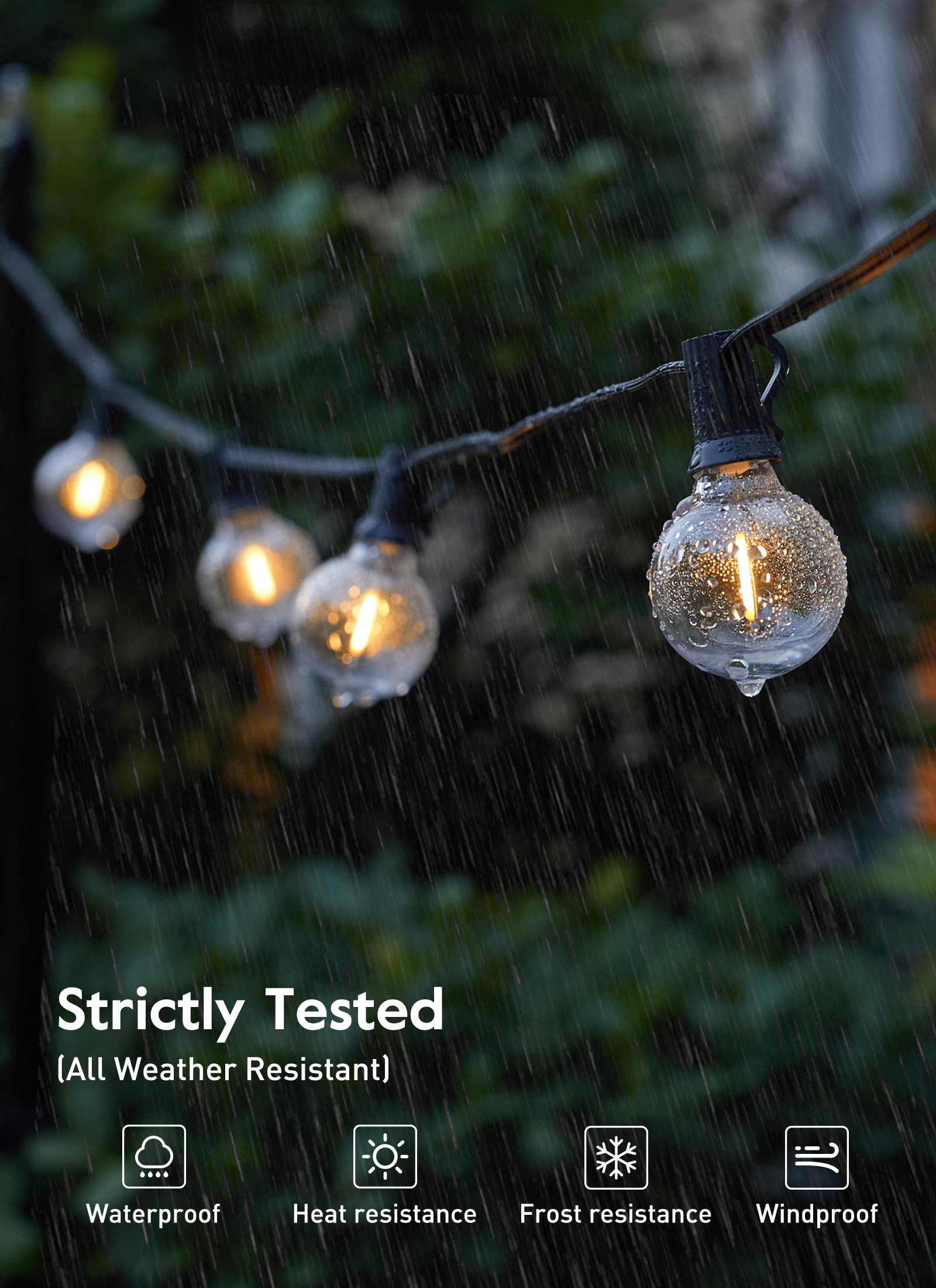 Brightown LED Outdoor String Light, 100ft Black, 52 Shatterproof Edison Bulbs, UL Listed Waterproof, Model GYC-O1005BU