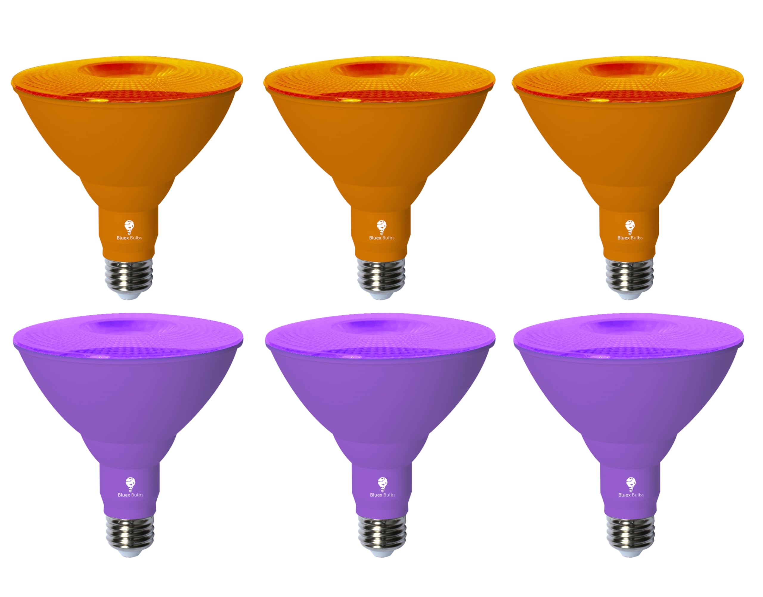 Bluex Bulbs LED Par38 Flood Light Bulbs - 18W Dimmable - 6 Pack - Purple Orange - Plastic
