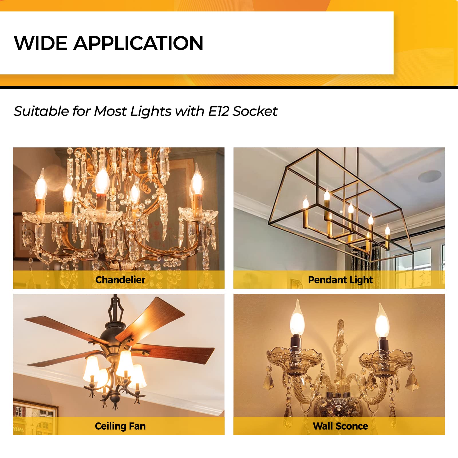 Hizashi 40W Equivalent E12 Dimmable Led Candelabra Bulbs, 2700K Soft Warm White, 4W 450Lm, Glass, 12 Pack