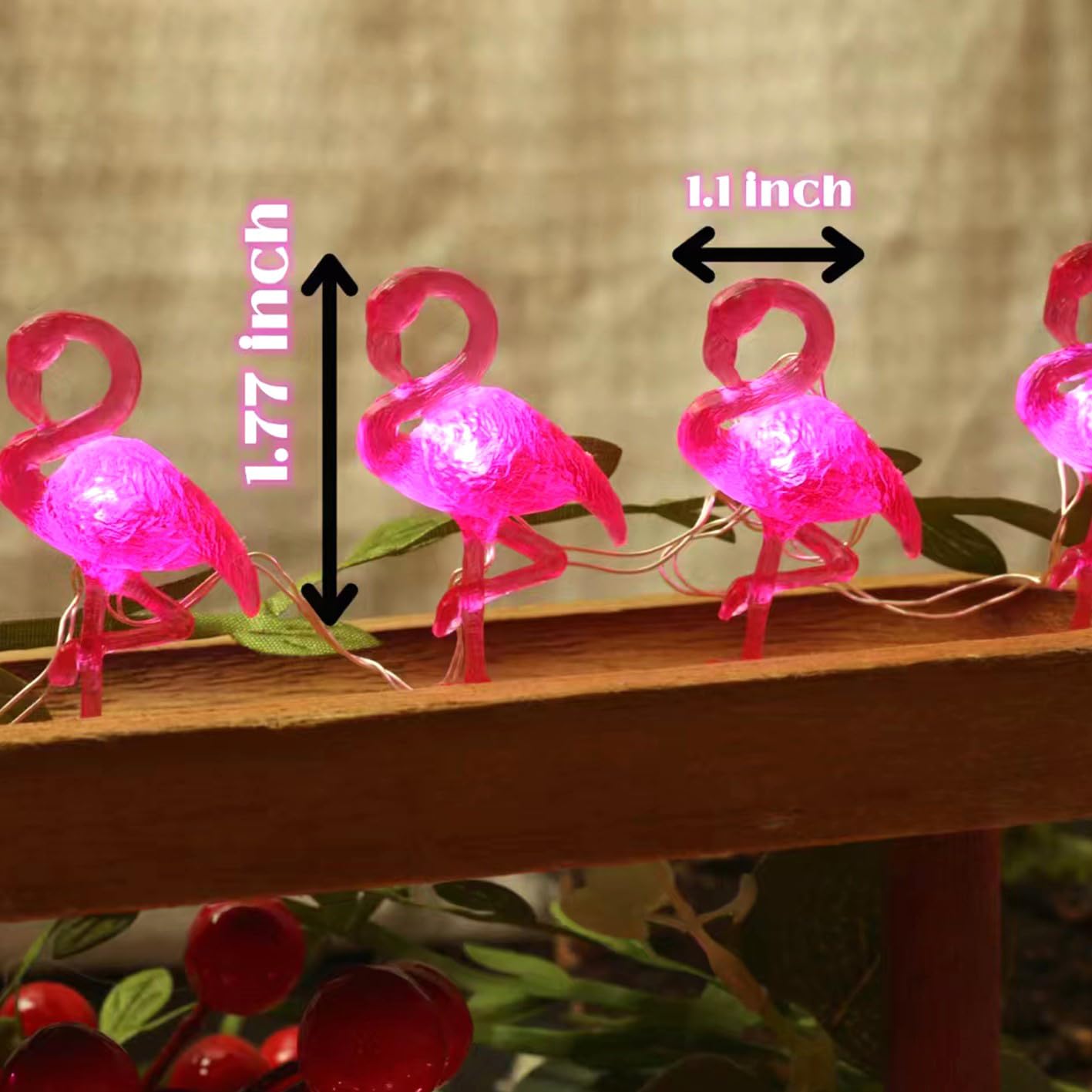 JASHIKA Vintage Pink Flamingo String Lights, 10ft, 30 LEDs, USB Powered, Multi-Function Remote Control, Decorative for Weddings & Events