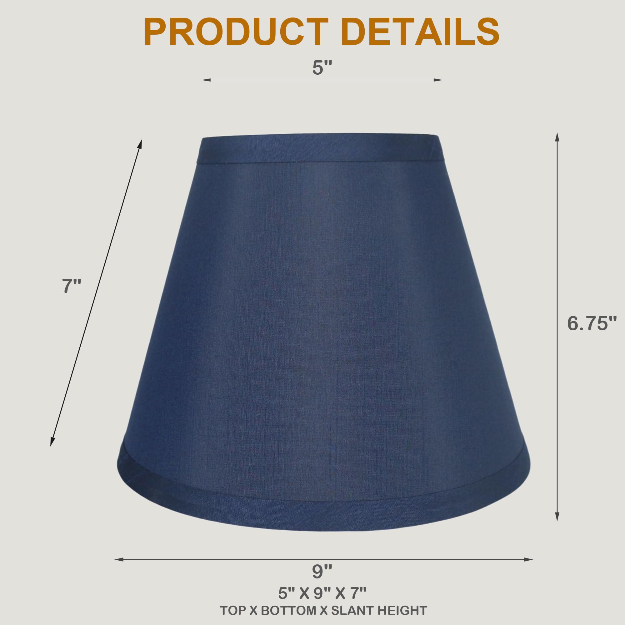 Urbanest Coolie Hardback Lampshade, Faux Silk, 5-Inch By 9-Inch By 7-Inch, Navy Blue, Spider Washer Fitter