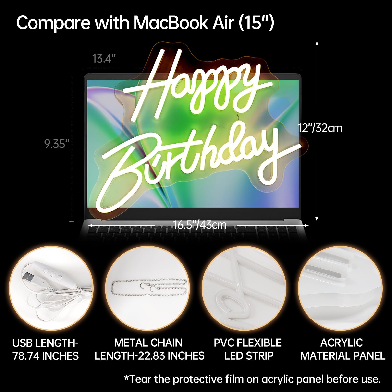 Happy Birthday Neon Sign, Happy Birthday Light Up Sign, Neon Happy Birthday Sign, Happy Birthday Led Sign for Backdrop All Birth