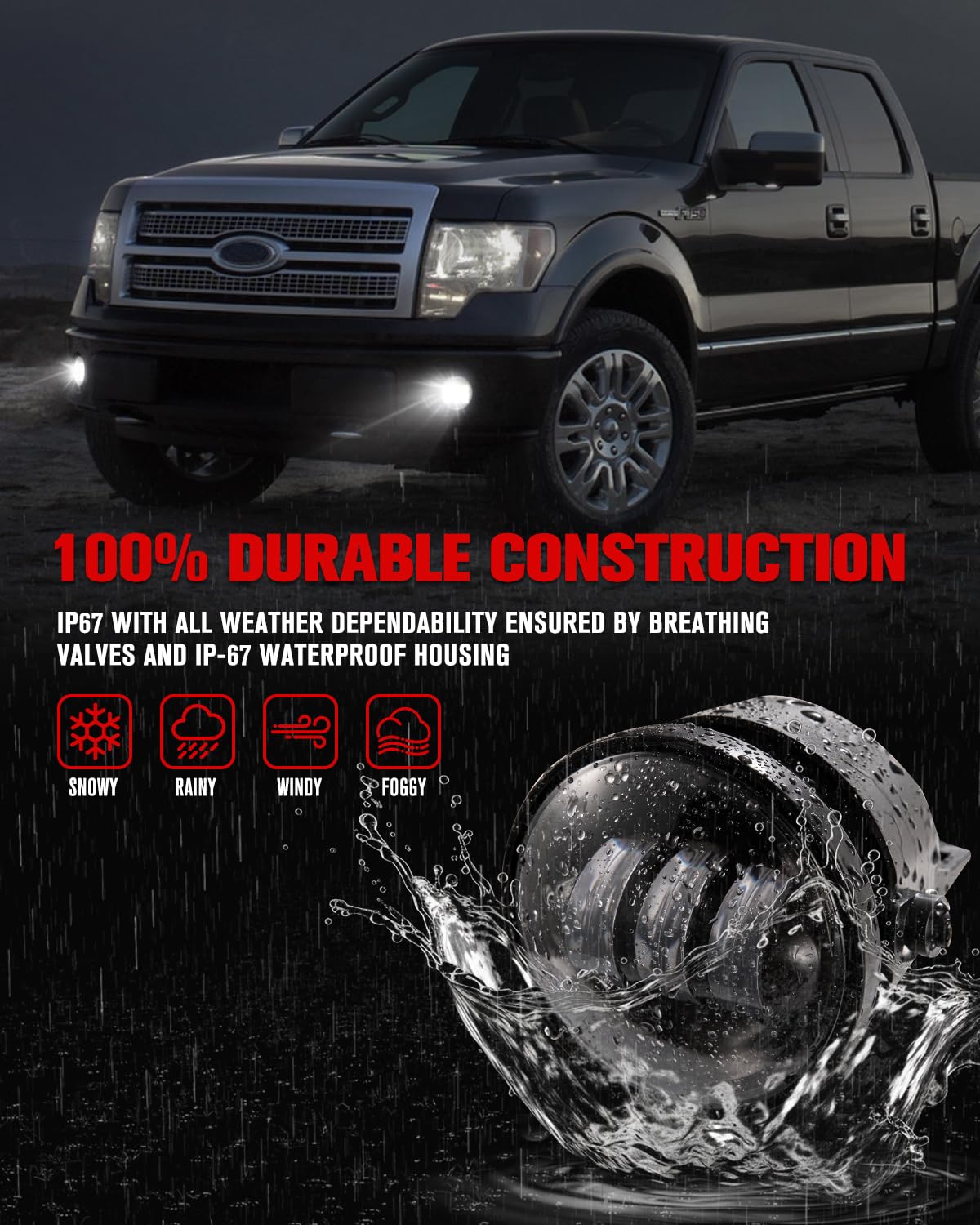 LITE-WAY F150 LED Fog Lights - 30W 4-inch Round Assembly, Smoke Lens for 2011-2014 Ford F150, Front Bumper Driving Lights