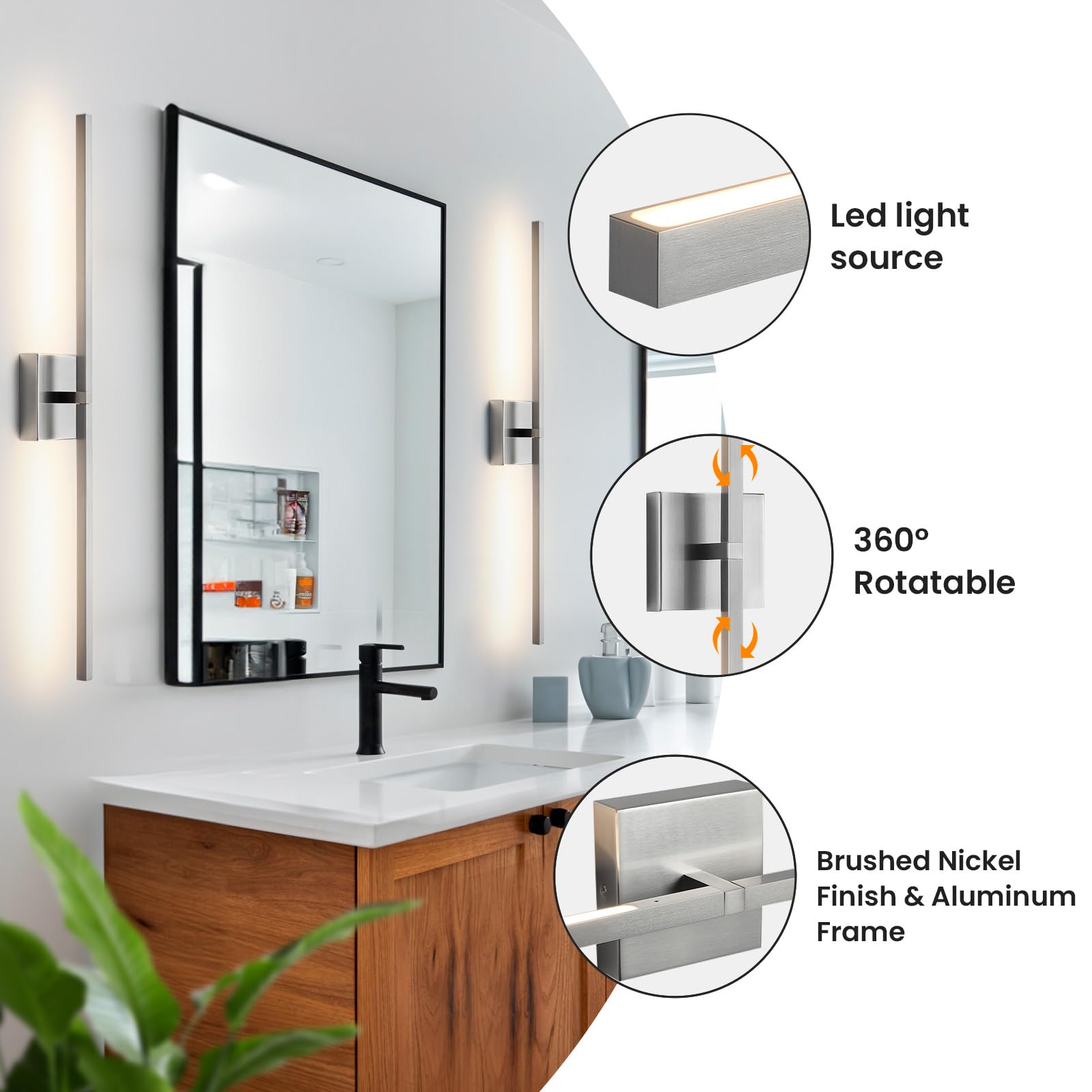 Ccycol Bathroom Vanity Light Fixtures - 30Inch Dimmable Brushed Nickel Bathroom Lights Over Mirror 18W Led Vanity Light Bar 3500