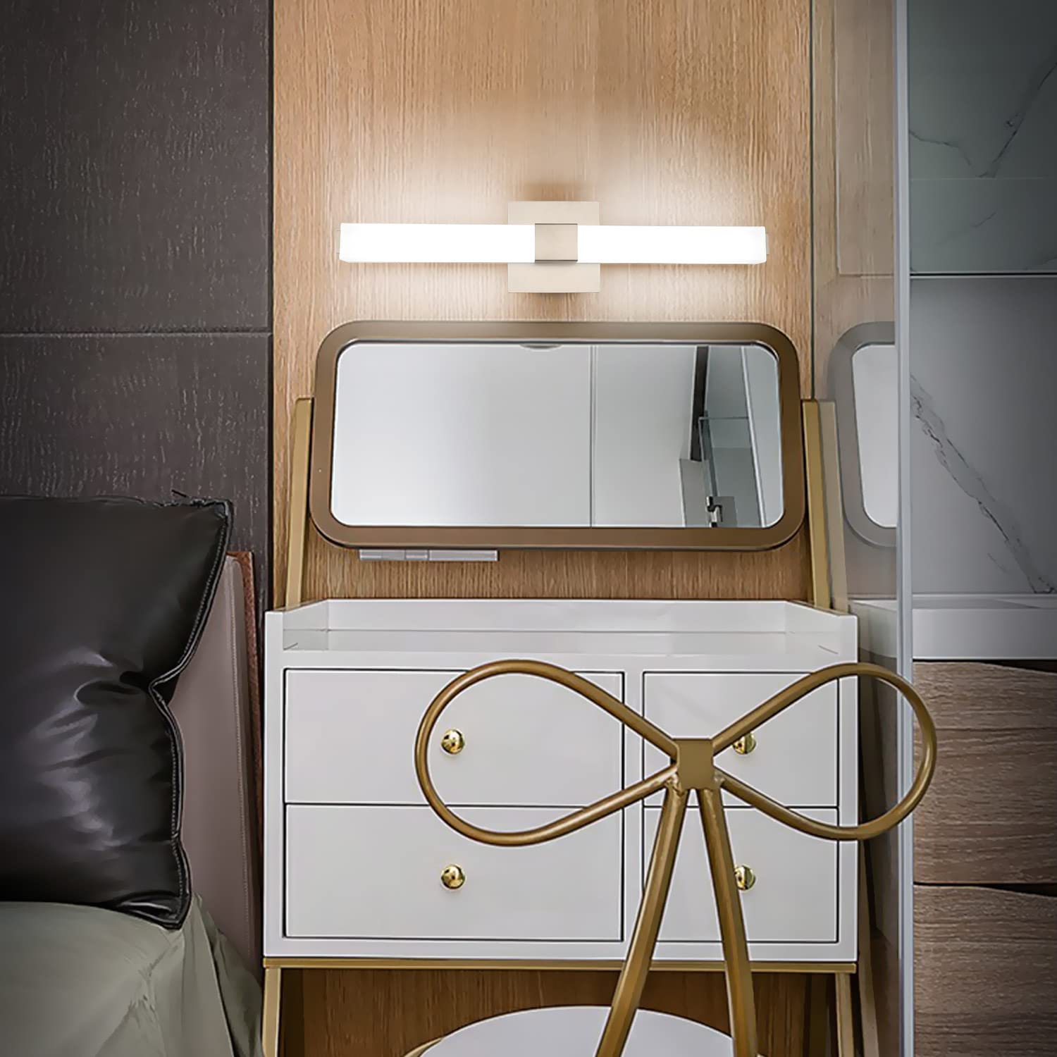 ZUZITO LED Bathroom Vanity Light - 24" Brushed Nickel - Modern Cool White Fixture Over Mirror - Not Dimmable