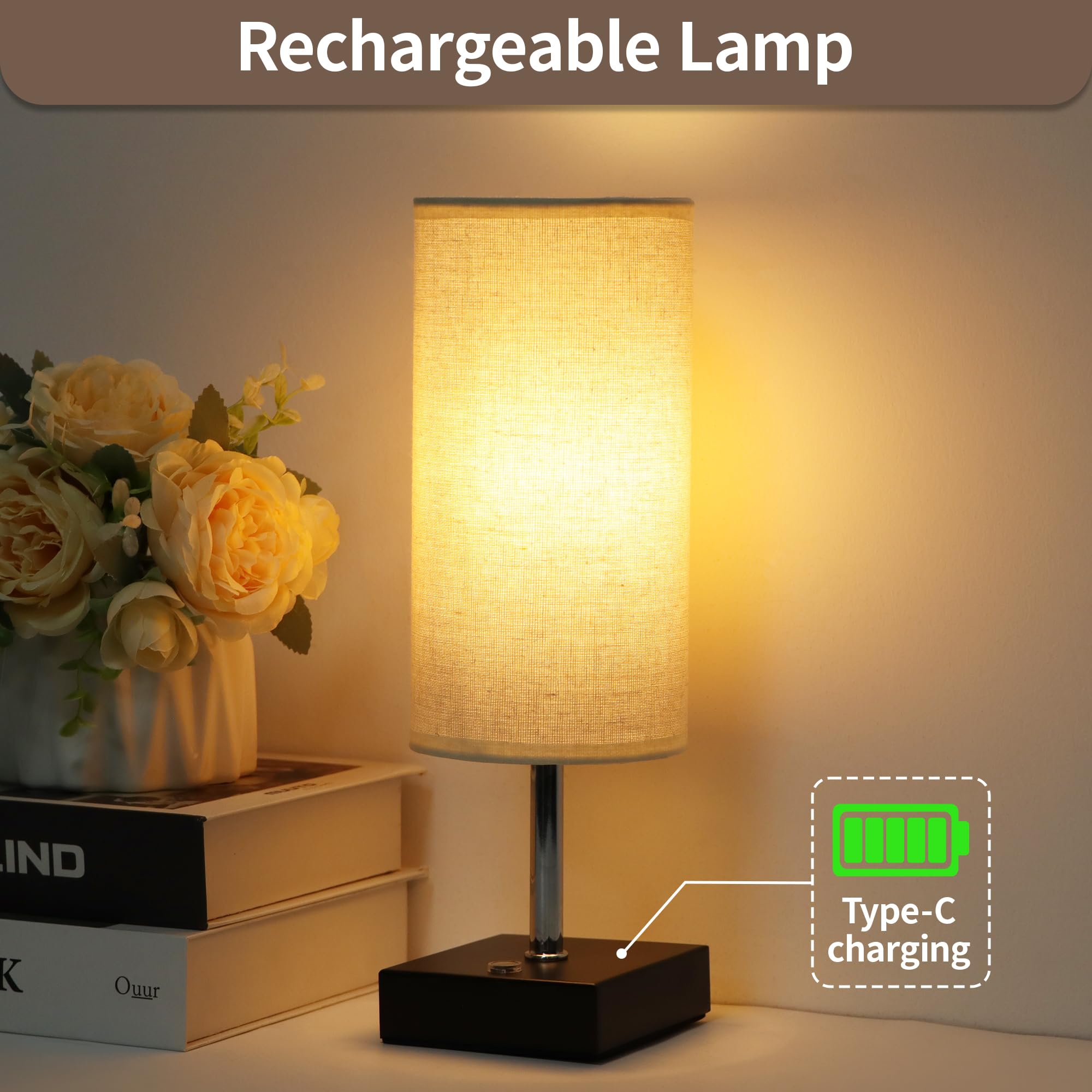 Plmmy Cordless Table Lamp, Battery Operated Lamp Touch Dimmable,Rechargeable Lamp For Nightstand, Battery Powered Wireless Table