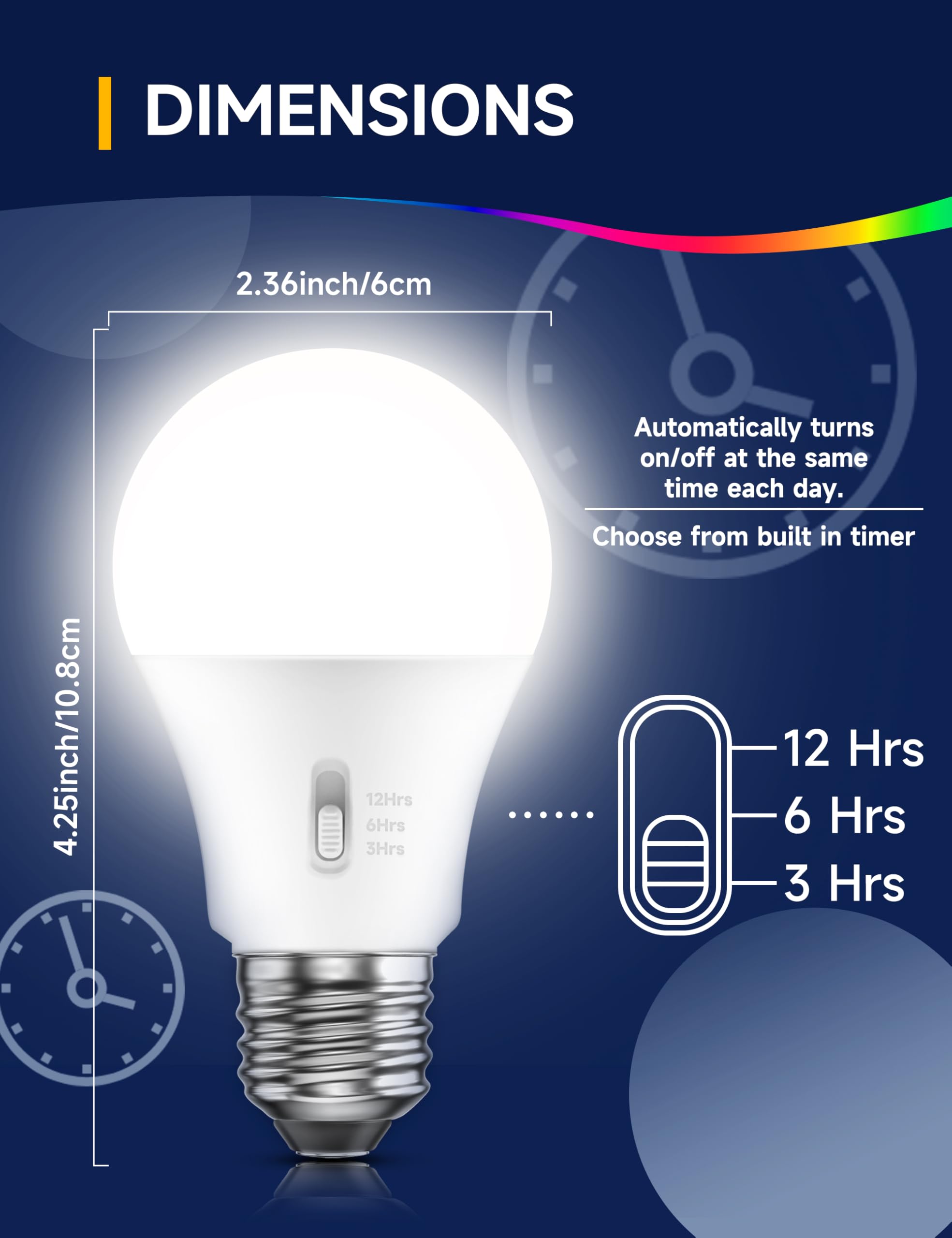 Unilamp Timer Led Light Bulbs Indoor: 13W (100W Equivalent) Led Bulb, Built-In Automatic Timer, 5000K Daylight A19, Automatic On