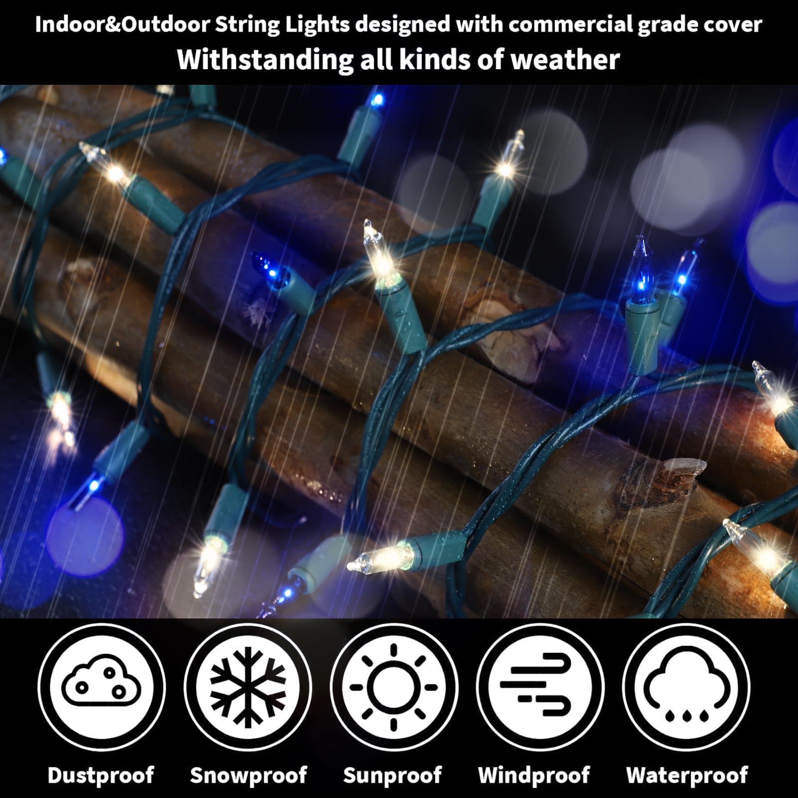 Lamphome Blue Clear Christmas String Lights  100 Ct 20Ft Incandescent Mini Fairy Lights Set  Ul Certified Green Wire Lights For Indoor Outdoor Halloween Holiday Home Xmas Tree Patio D?Cor
