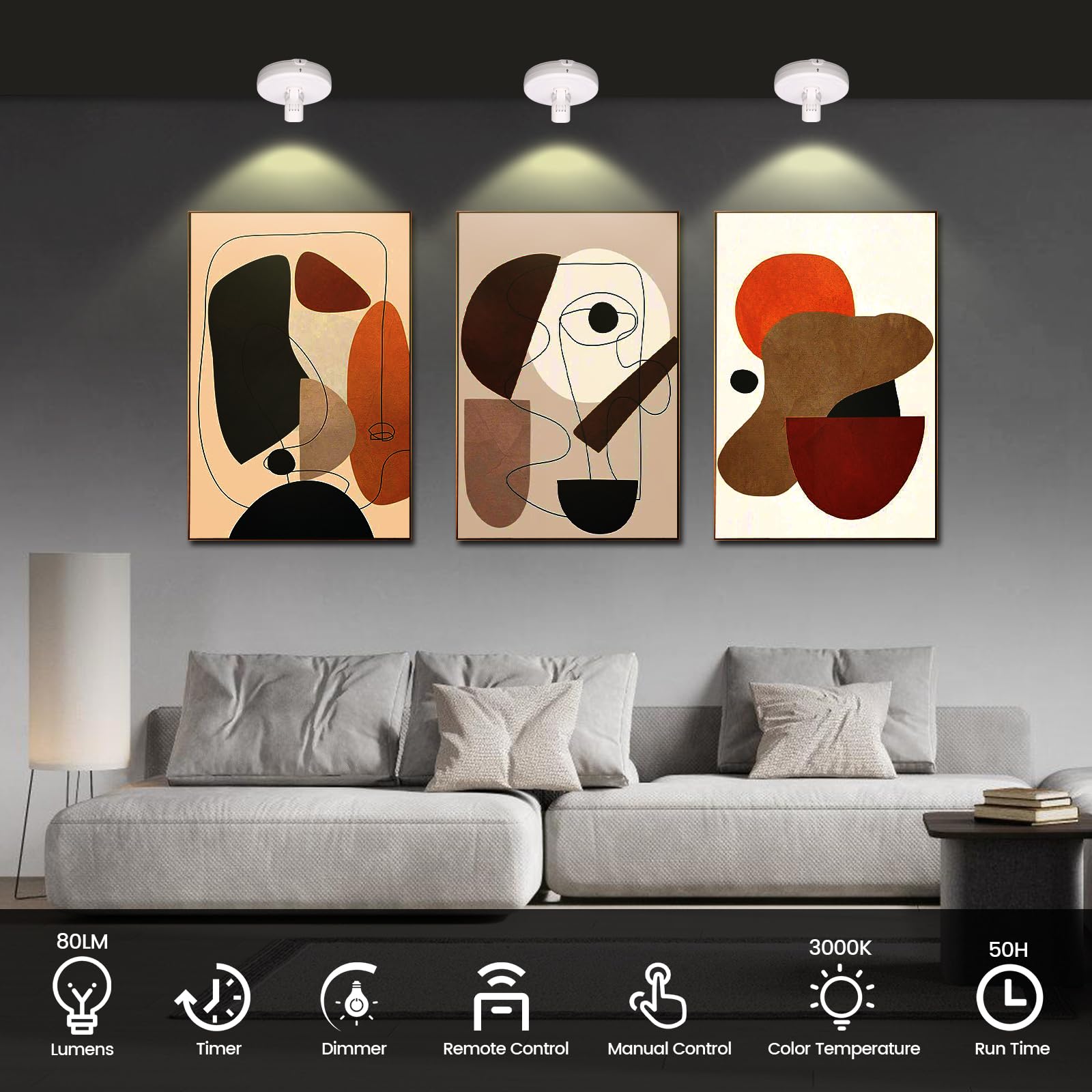 Wireless Spotlight Battery Operated, Picture Light With Remote, Led Accent Spot Light For Indoor Plant Tree, Display Puck Lights, Stick Uplighting For Painting Dartboard Wall Decor Artwork Photo