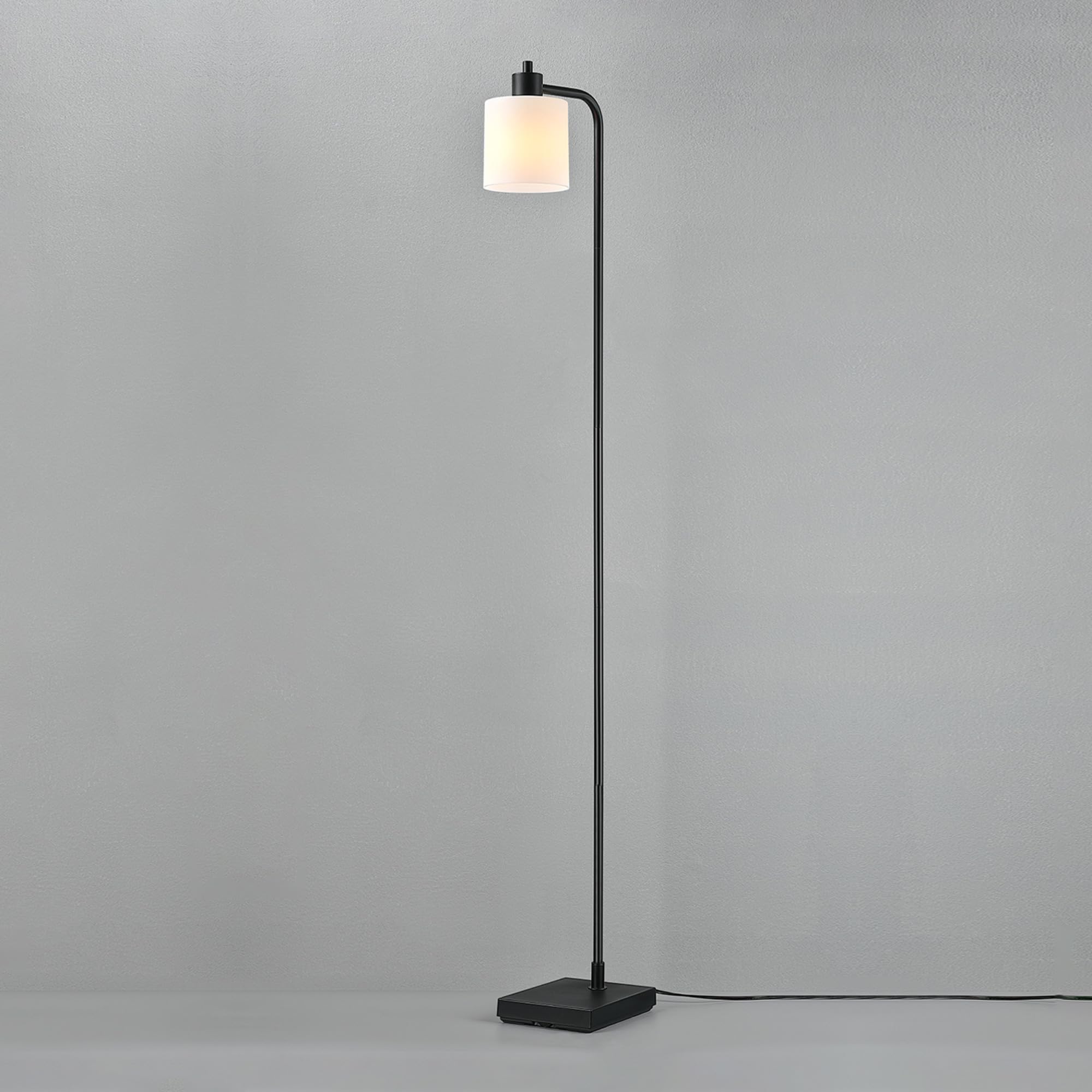GLOBE Electric 61000144 62" Matte Black Floor Lamp with Frosted Shade, On/Off Switch, Ideal for Bedroom & Living Room Decor