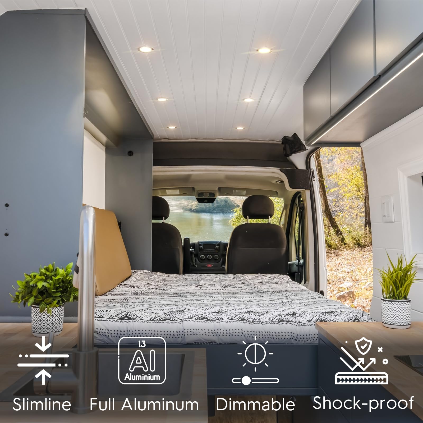 acegoo RV Boat Recessed Ceiling Light 4 Pack, Slim LED Panel, 12V, 3W, Warm White, Silver Finish, Small Size
