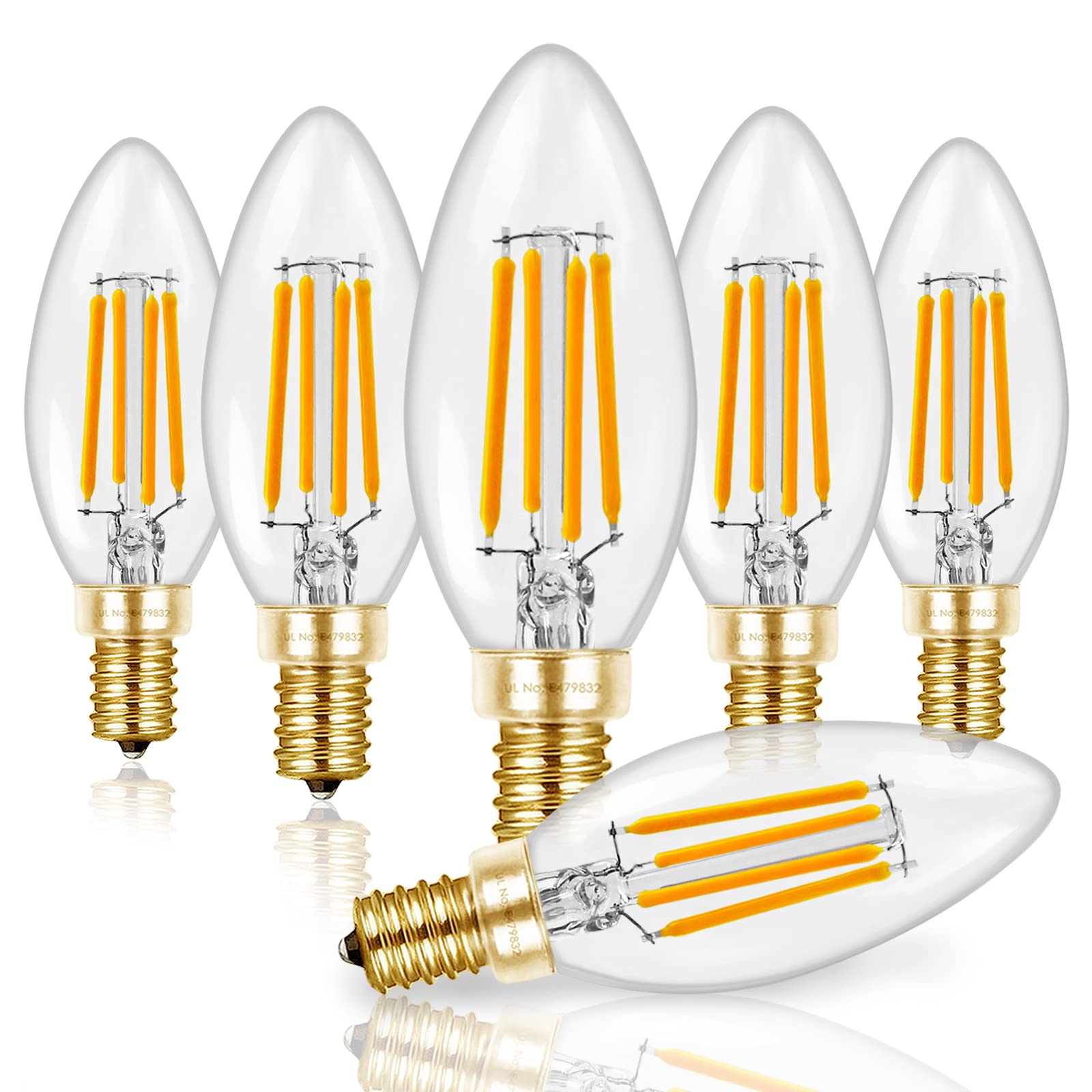 Hizashi E12 LED Bulb Dimmable 60W Equivalent, Chandelier Light Bulbs Soft White 2700K, Candelabra LED Bulbs 90+CRI 6W 550LM B11 LED Candle Bulb with Candelabra Base, UL Listed, 6 Pack