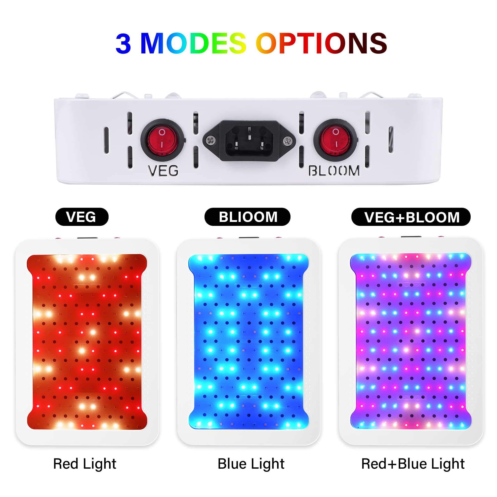 Beelux 1000W Led Grow Light For Indoor Plants Full Spectrum Upgrade Dual Switch & Dual Chips Daisy Chain Plant Grow Lights For Seed Starting Veg And Flower Greenhouse (Actual Power 110W)