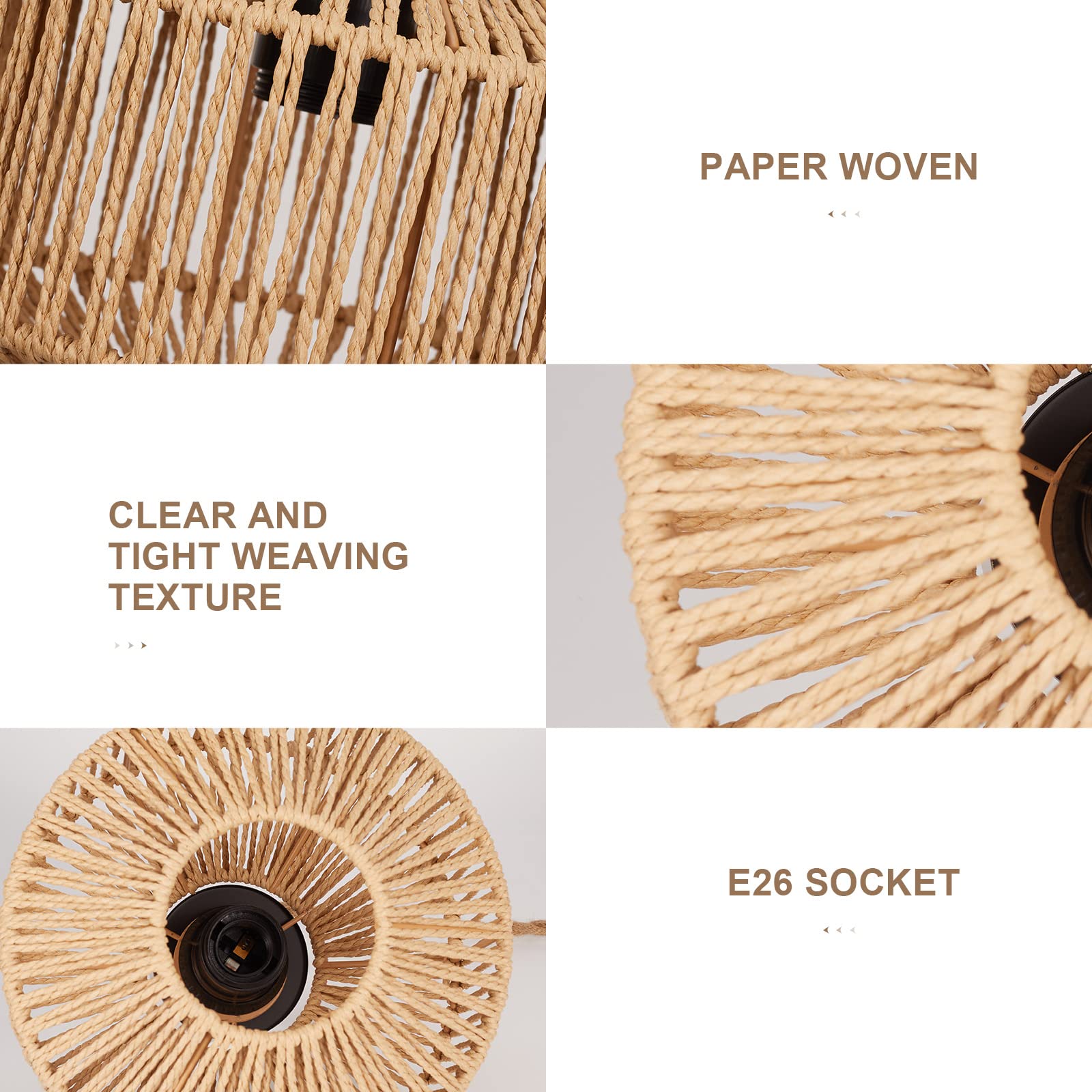 Rosient Rattan Woven Pendant Lamp - 9.2&quot; Natural Coastal Rope Light Fixture For Home Decor