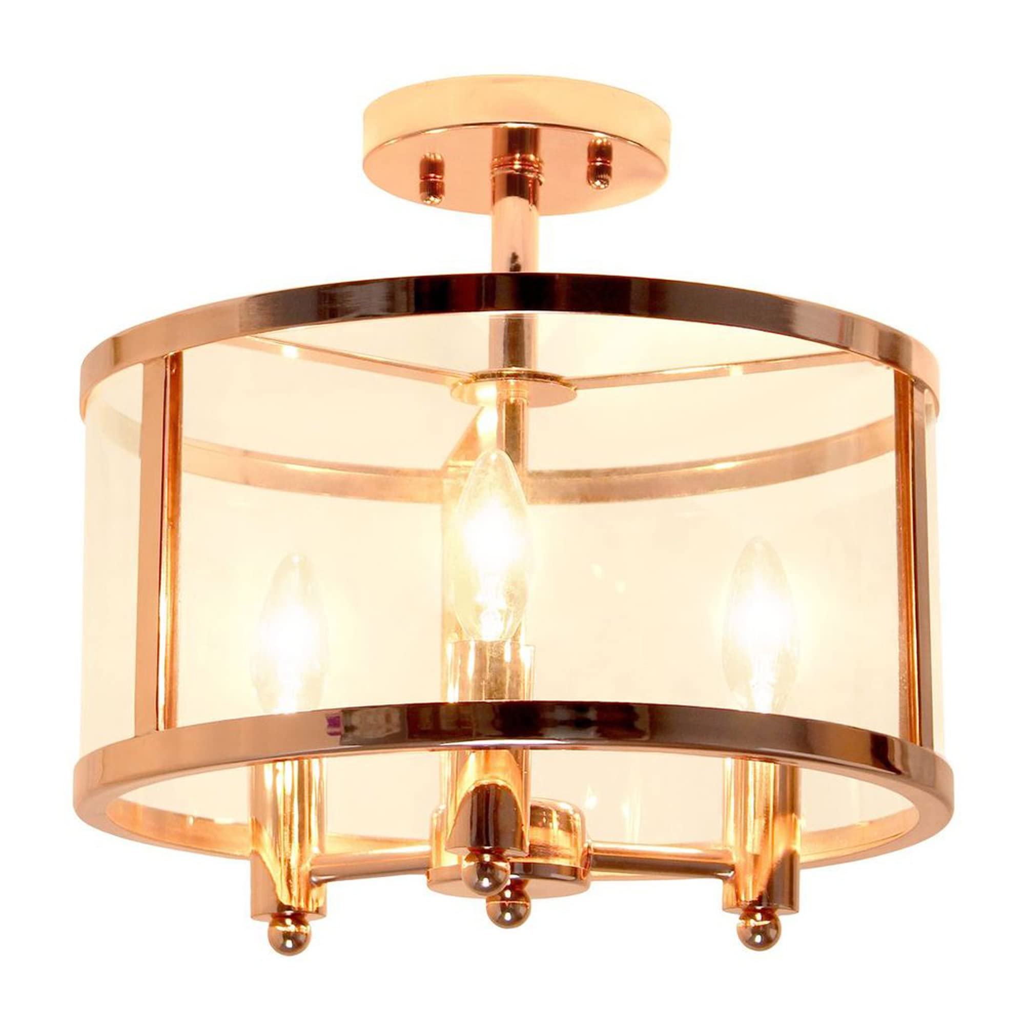 LALIA HOME 3-Light Semi-Flushmount Ceiling Light, Glass & Metallic Accents, 13in Rose Gold, Model 1270-LHM-1000-RG