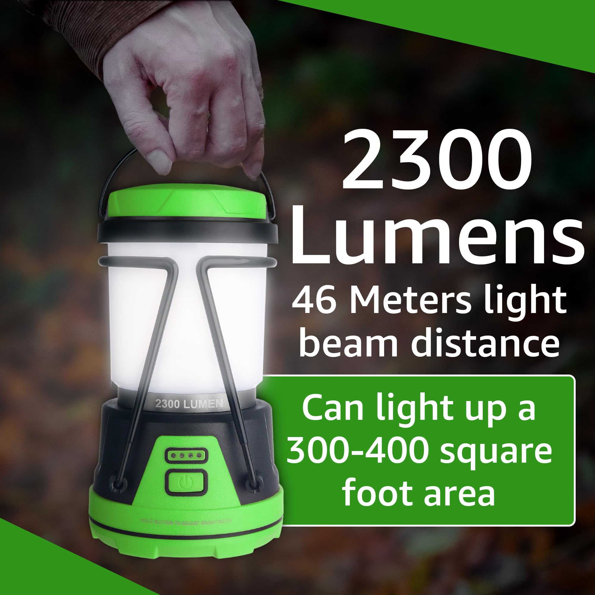 AYL Rechargeable LED Camping Lantern - 2300 Lumens, Portable, Waterproof, Black and Green, Model RESL688