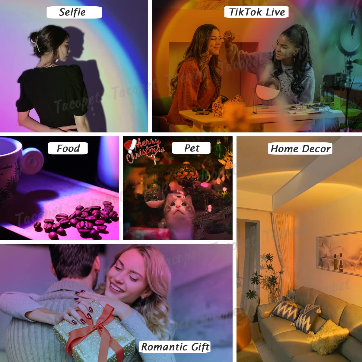 Tacopet Sunset Lamp Projector – Multicolored Led Night Light With Remote For Home & Bedroom