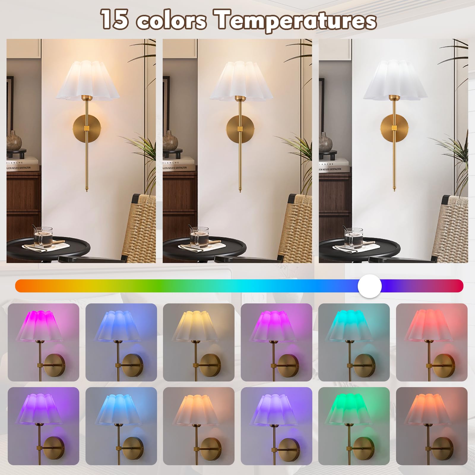 EIDEARAY Battery Operated Wall Sconces, White Fabric Lampshade, Rechargeable Wireless, 20 inches, Model WL-BN1717-18