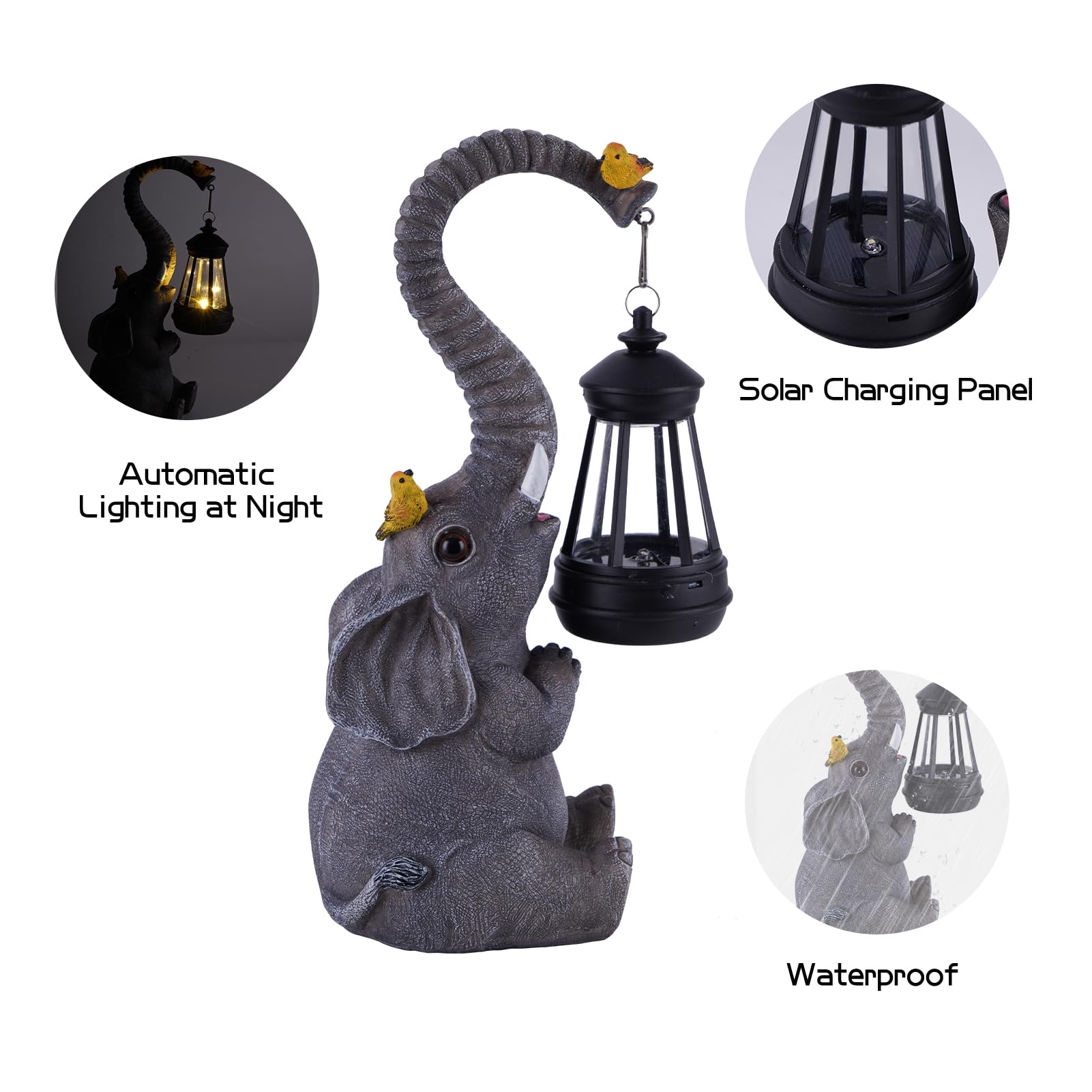 Solar Outdoor Garden Statues Lights, Mom Gifts Birthday Gifts For Women, Lucky Elephant Unique Housewarming Gifts And Yard Decor