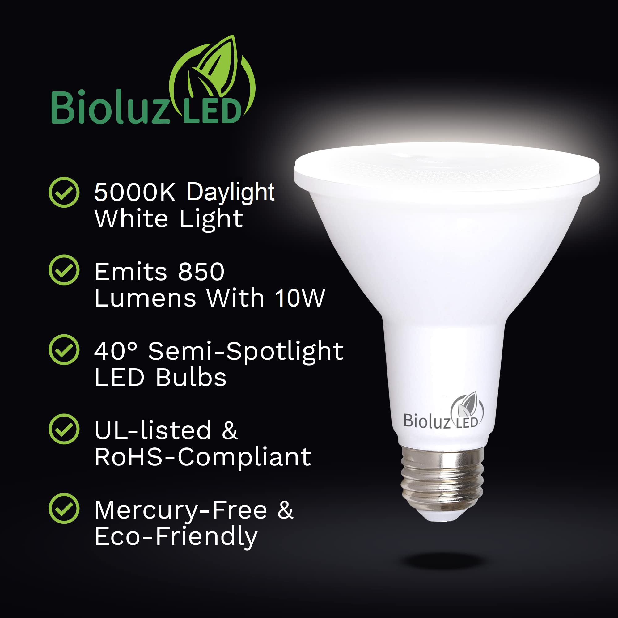Bioluz 24-Pack Par30 Led Light Bulbs, 10W = 100W Replacement, 5000K Daylight, 90 Cri, Dimmable Led Flood Lights Outdoor, Spot Li